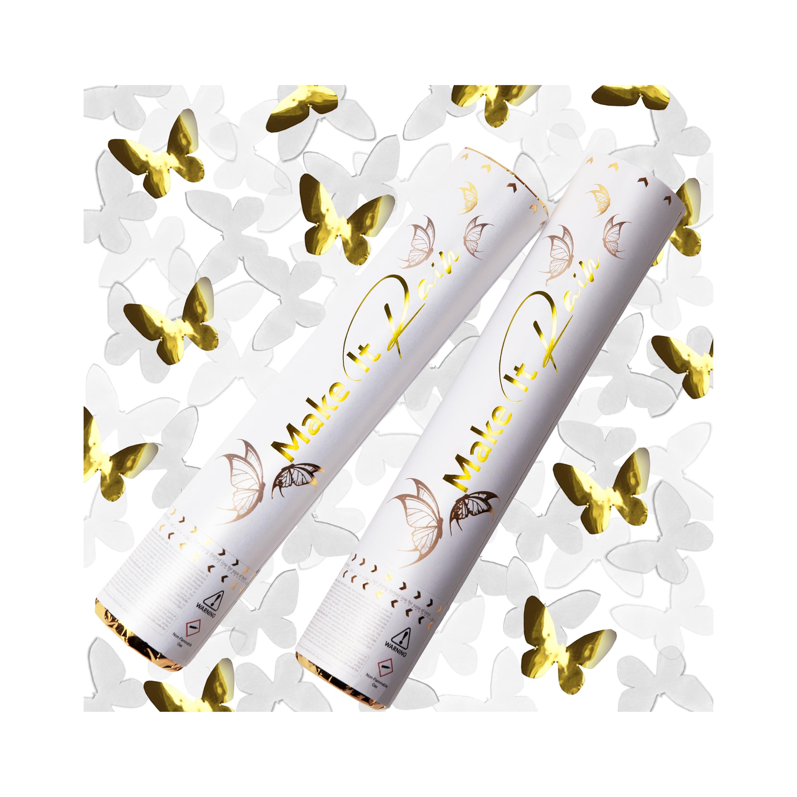 PrimePure Confetti Cannon Party Poppers, White Butterfly Confetti Poppers, Set of 2