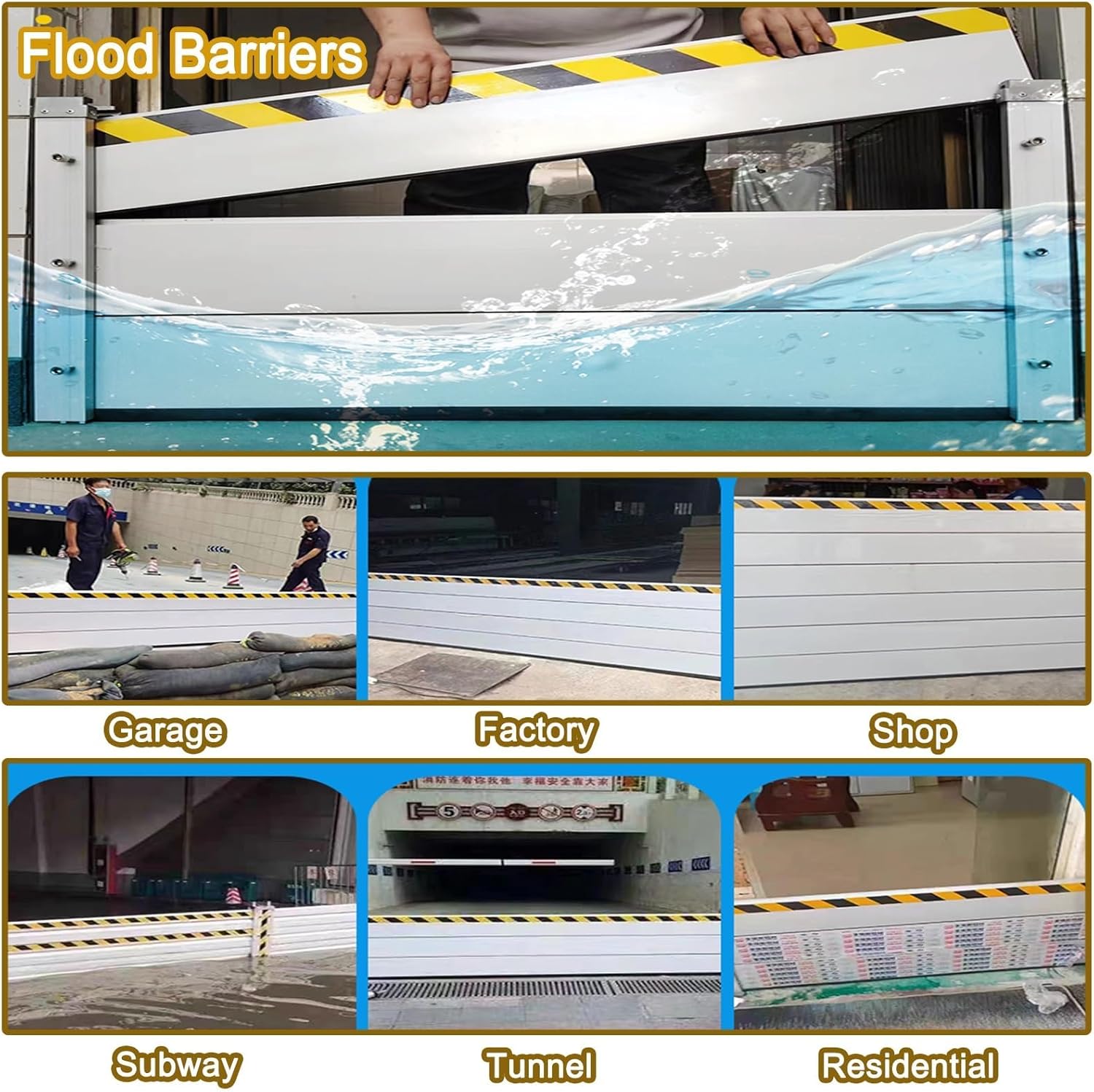 Flood Barriers for Home, Garage Door Water Barrier - Reusable Aluminum Alloy Water Retaining Plate for Basement & Front Door & Water Diverter for Driveway Water Barriers for Flooding H 1.3FT X 13FT