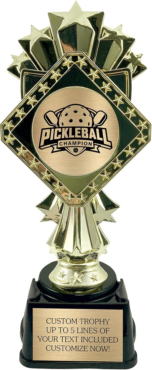 Pickleball Trophy - Personalized Tournament Champion Award - Custom Engraved Plate Included - 9-Inch Tall Winner Trophy for Game or Tournament - Perfect for 1st Place Finishers - Customize Now!