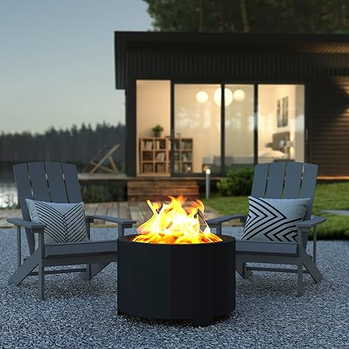 Miniatura 5 de Flash Furniture Titus - Chimenea de madera de grado comercial sin humo para exteriores, acabado negro, 27 pulgadas, portátil, cubierta impermeable