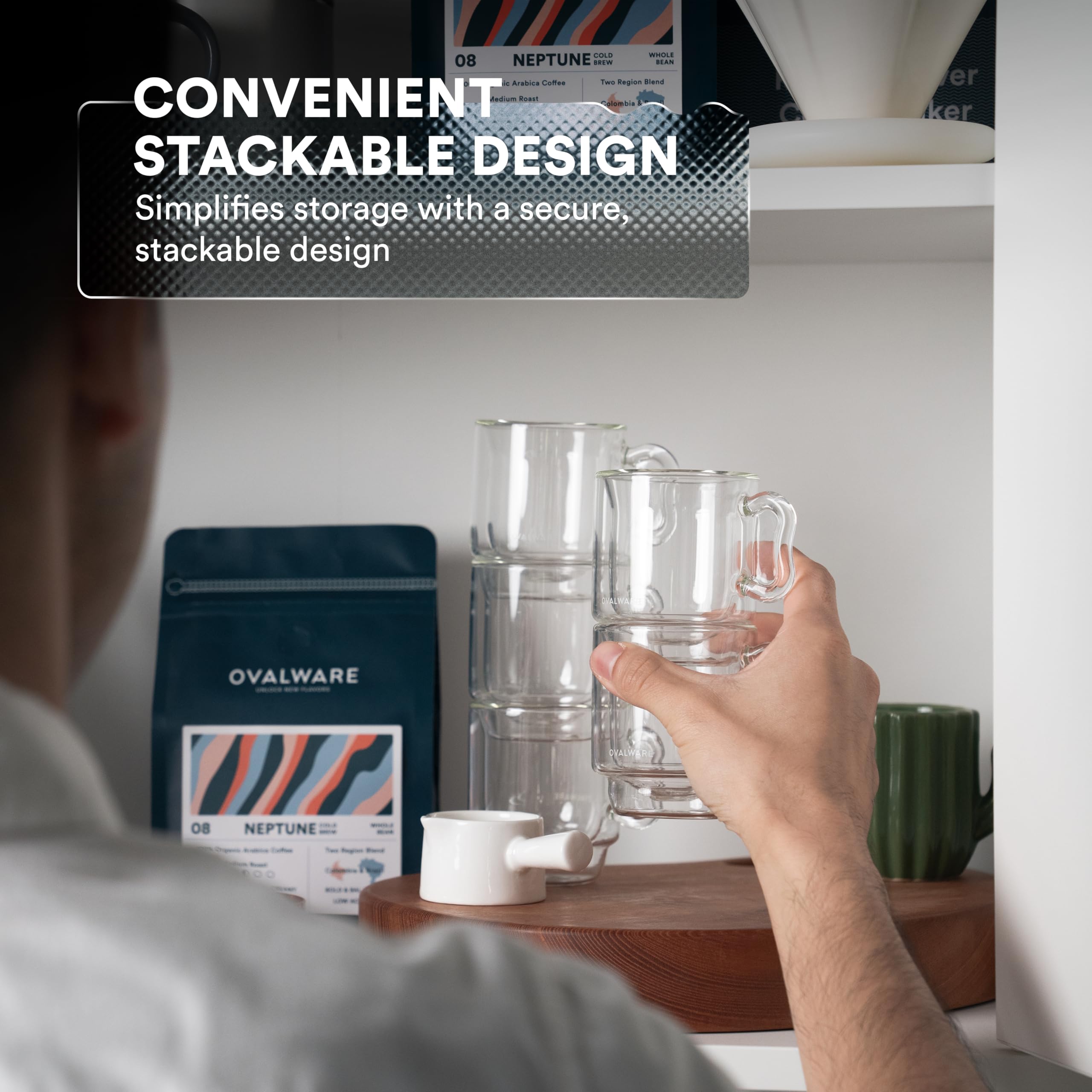 ovalware RJ3 Filiżanki do kawy espresso, 120 ml, zestaw 2 sztuk, podwójne ścianki z solidnym uchwytem motylkowym, elegancki kubek borokrzemowy do espresso z możliwością układania w stos, izolowane,