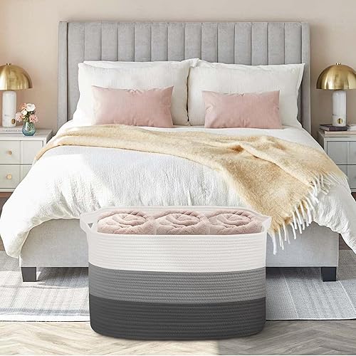 Miniatura 7 de Extra Large Cotton Rope Basket, Rectangle Wicker Baby Laundry Basket, Woven Storage Basket for Blankets, Toys, Dirty Clothes, Living Room Nursery