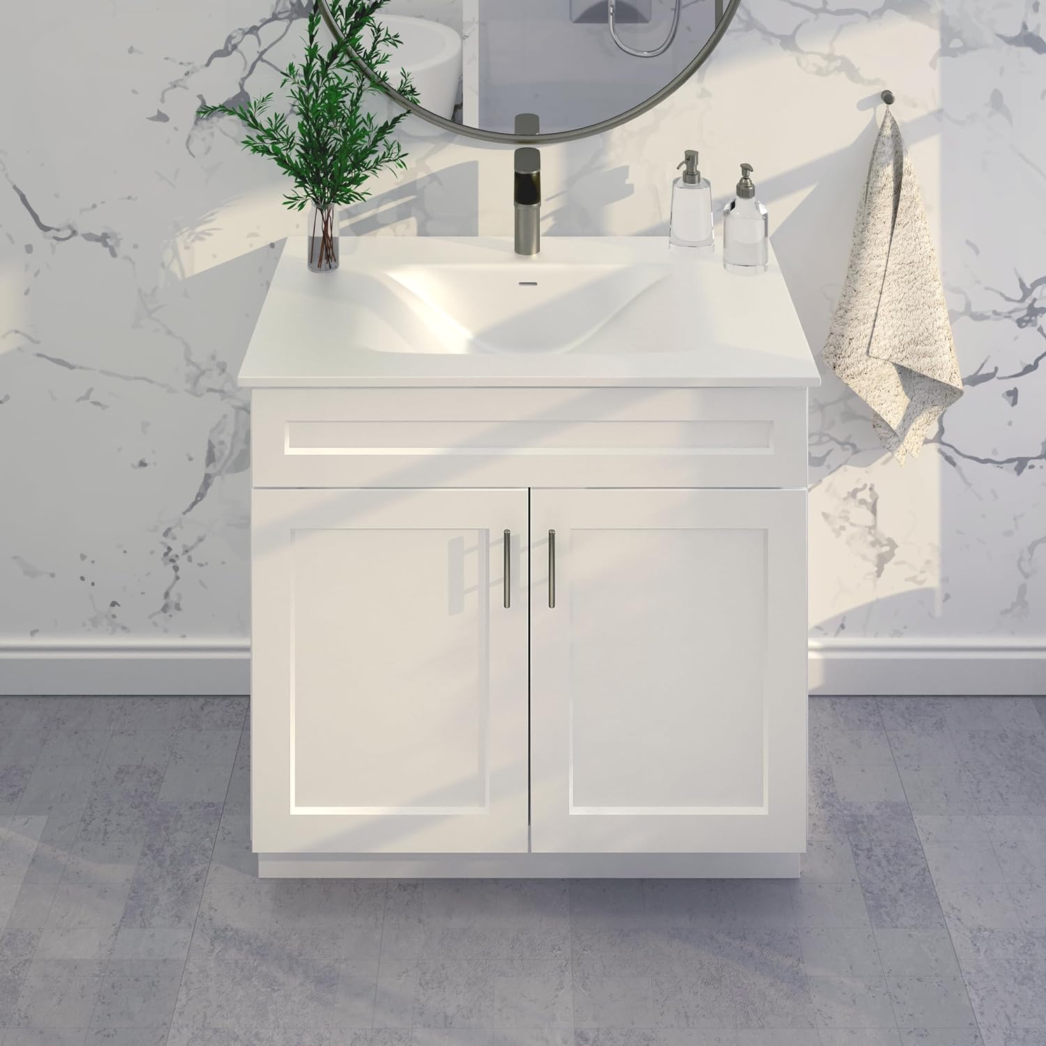 White Shaker Sink Base Bathroom Vanity Ready-to-Assemble Cabinet 24"/30"/36" Wide (36" Width)
