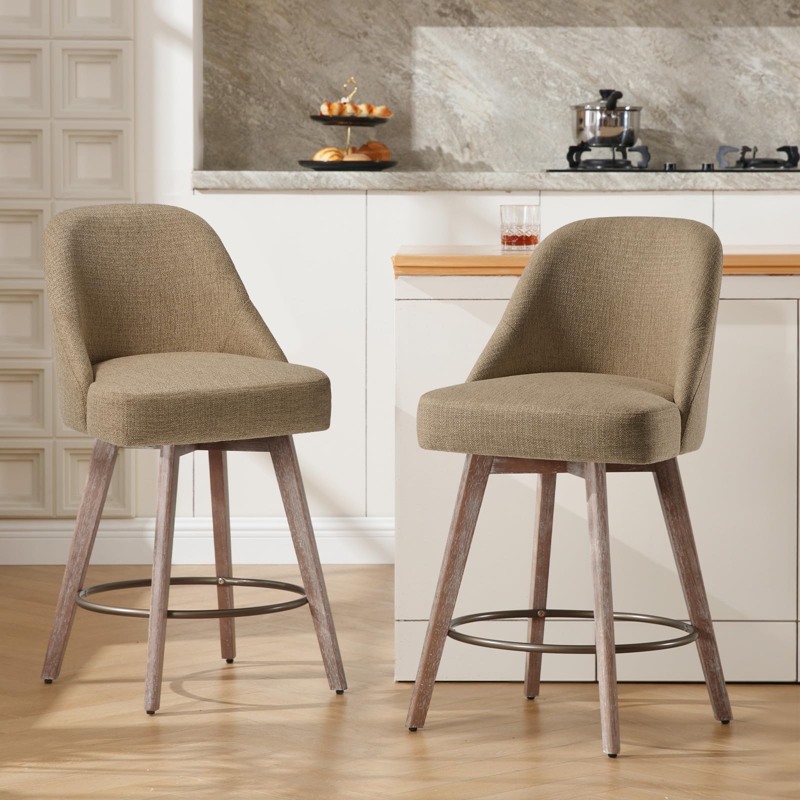 Bekrvio 26 inch Counter Height Bar Stools in Sand Brown Linen Fabric