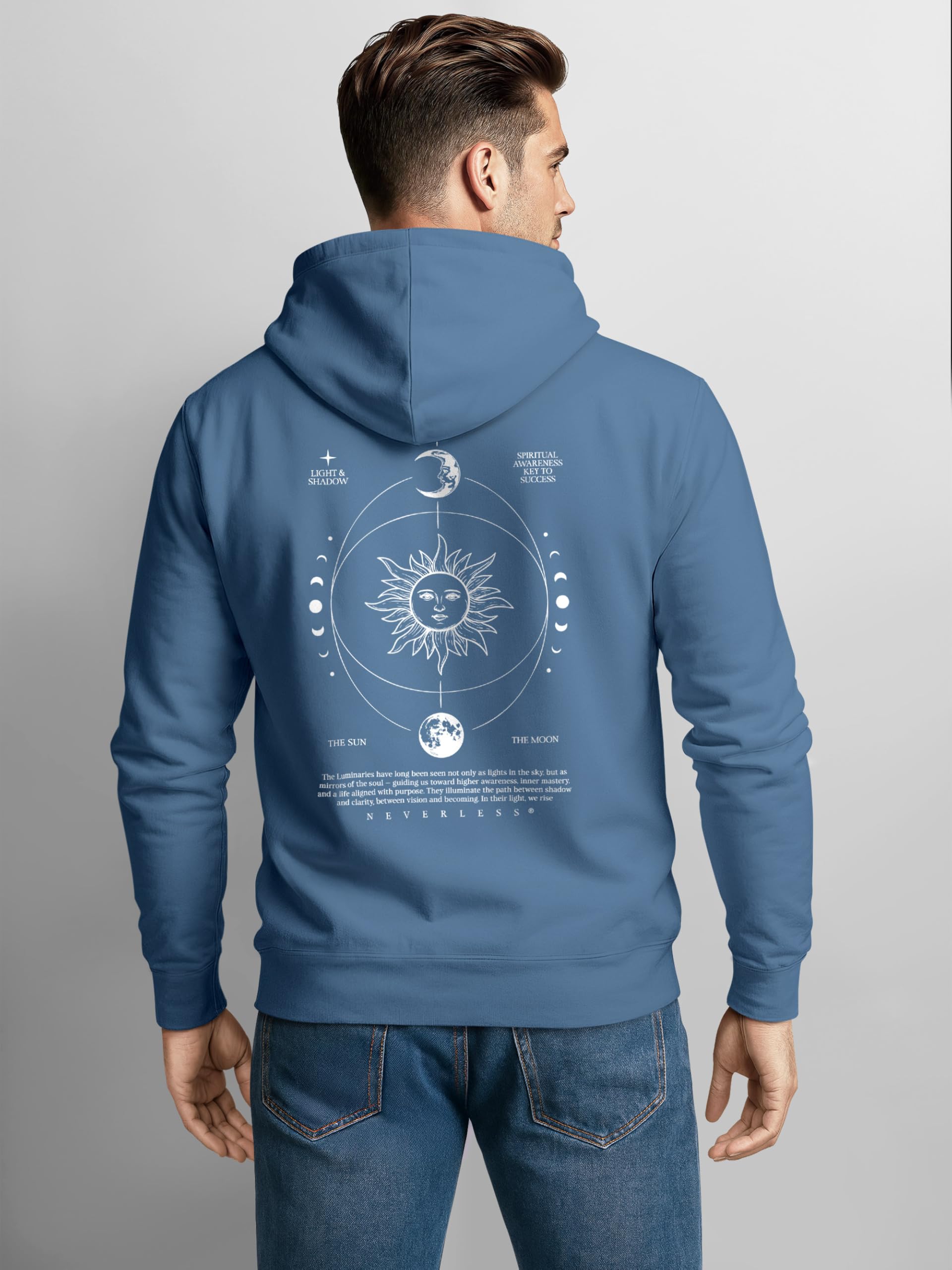Neverless® Herren Hoodie Backprint Sun & Moon | Kapuzensweatshirt mit Sonne Mond Design Spiritual Streetwear Style