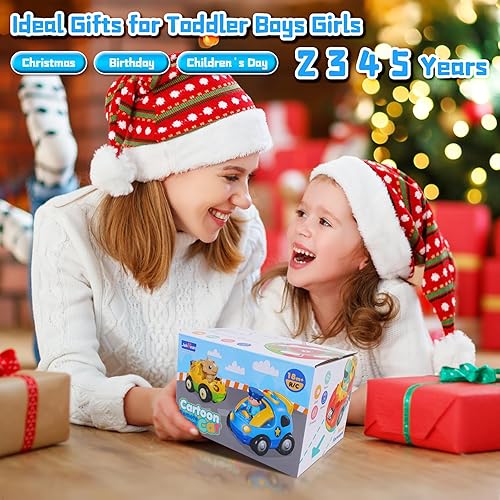 Miniatura 7 de Paquete de 2 autos de control remoto de dibujos animados, auto de policía y auto de carreras para niños pequeños de 2 a 4 años, distancia RC de 164