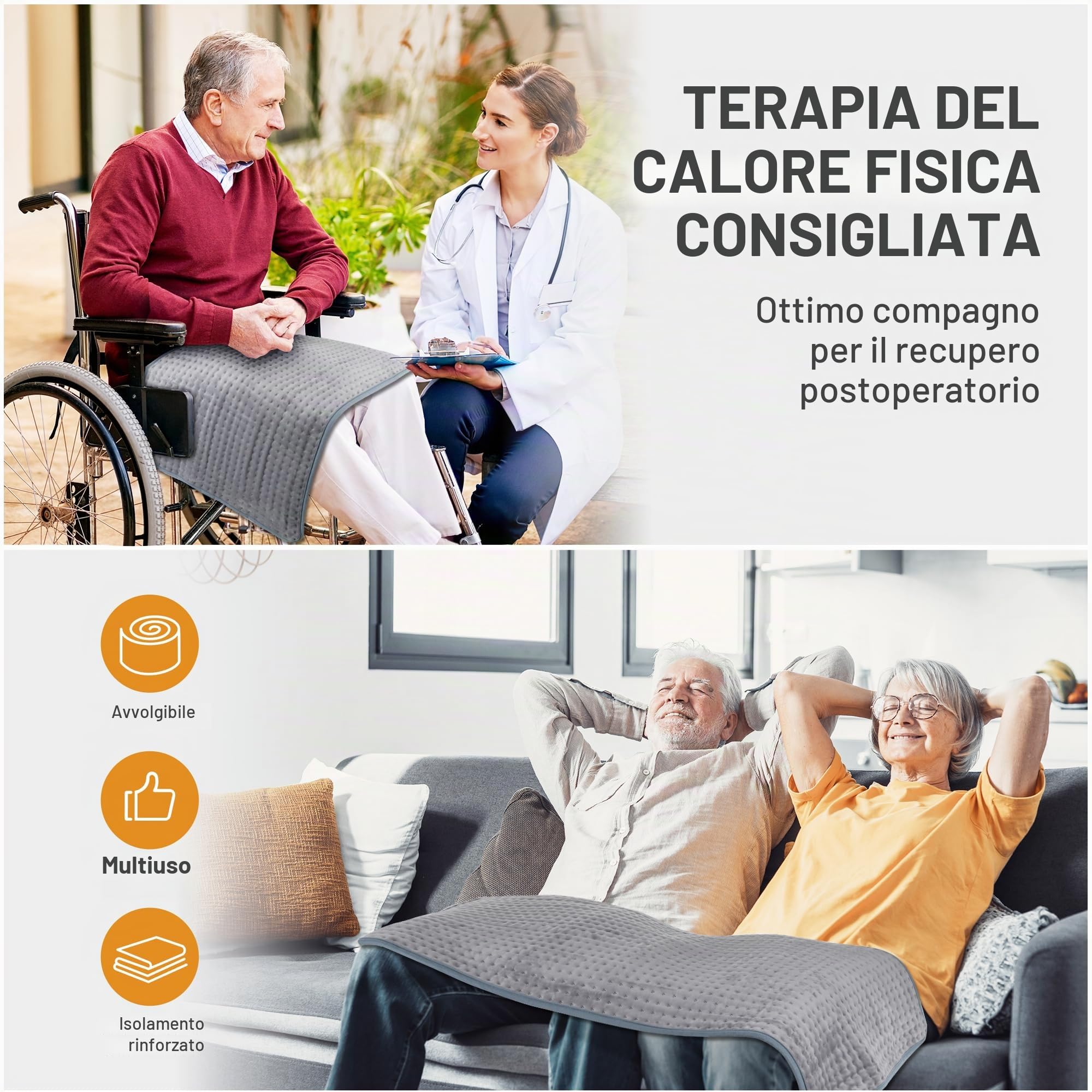 Termoforo Coperta riscaldante 100 x 50 cm con spegnimento automatico, tecnologia di riscaldamento rapido Termoforo elettrico, termoforo sicuro per schiena, collo, spalle (grigio)