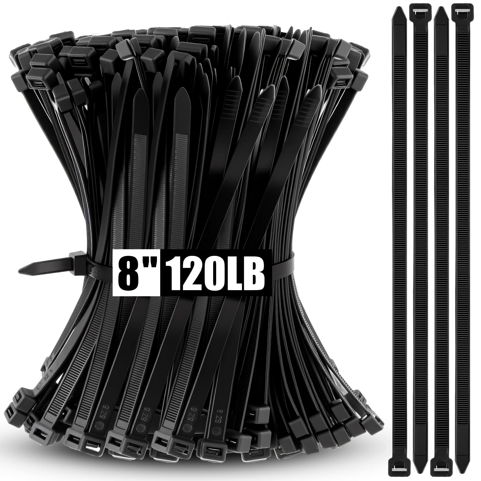 Reallnaive 1000 fascette stringicavo da 20 cm, resistenti, 54,4 kg, resistenti alla trazione, in filo di nylon nero, per interni ed esterni