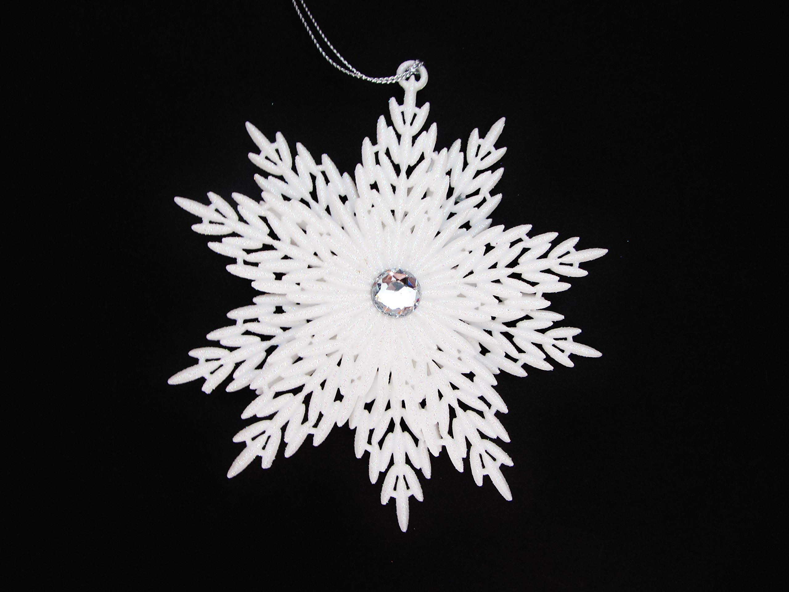 ACHARACTERSHOP Gisela Graham 5" White 3D Glitter and Gem Snowflake Decoration - Set of 2