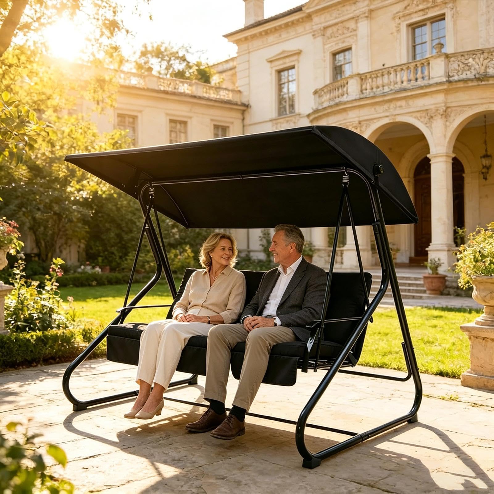 Swing Canopy Replacement Cover 3 Seater,75x47 Outdoor Waterproof Patio Cover Top,Uv Protection Sun Shade Canopy for Garden Swing Chair Patio, Deck, Garden, Beach, Camping