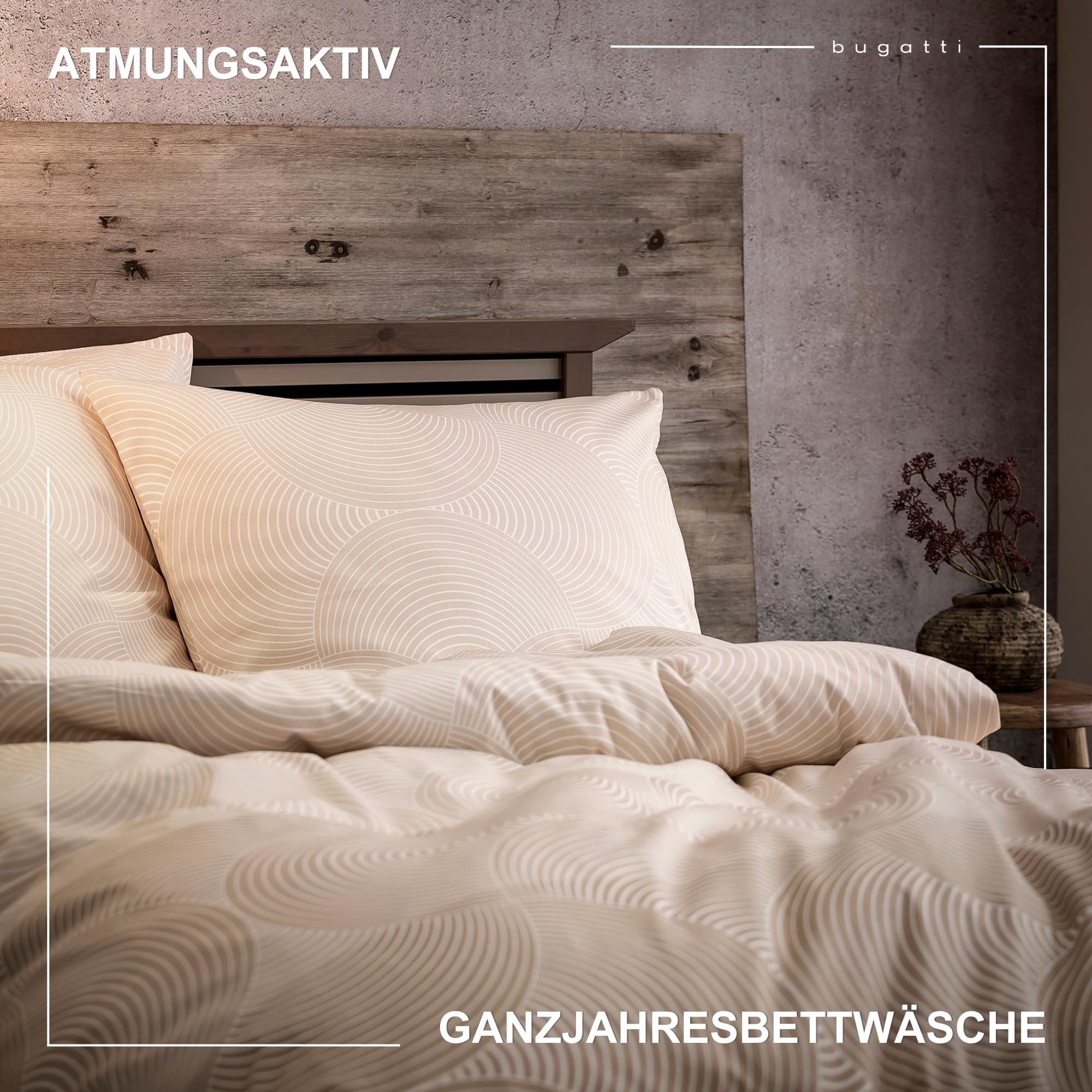 BUGATTI Ropa de cama de 135 x 200 cm – 100% algodón, cierre de cremallera, suave, lavable, diseño de círculos, color beige