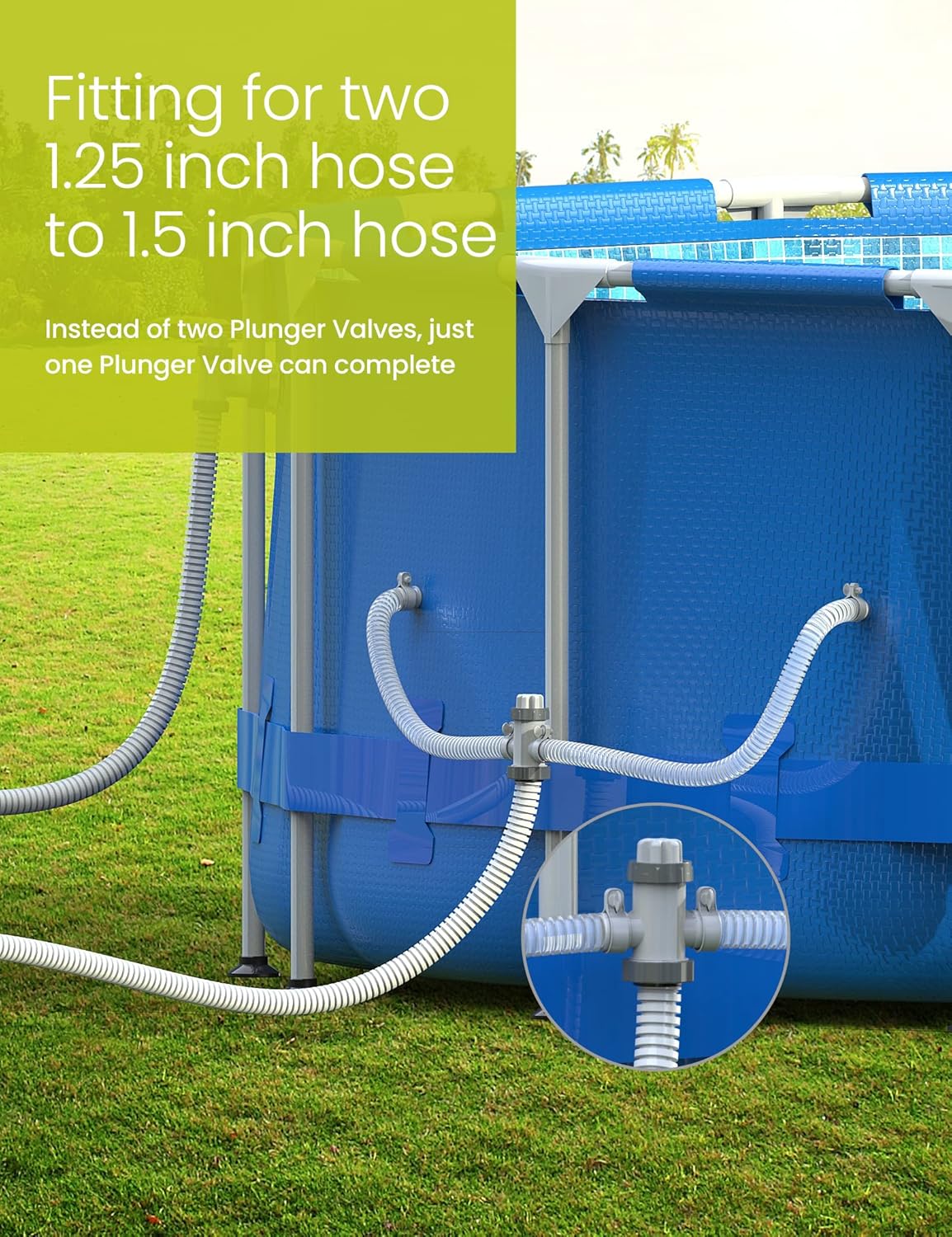 Split Swimming Pool Hose Plunger Valve, 2 in 1 Hose Plunger Valve Swimming Pool Part for Filter Circulation System