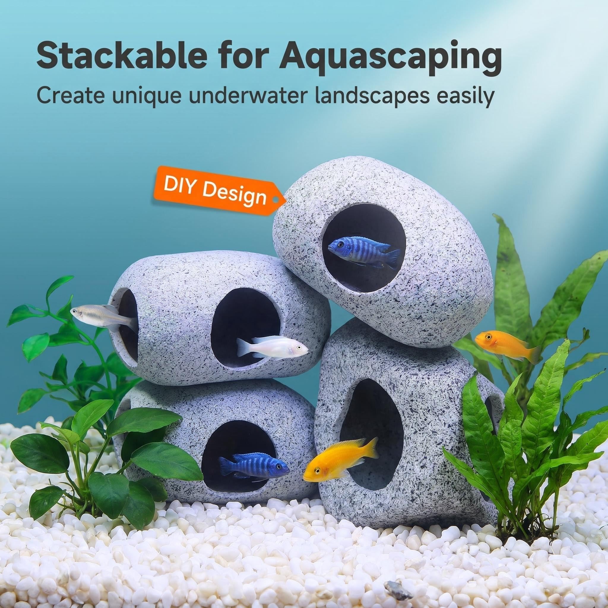 SpringSmart Cachette d'aquarium pour animaux de compagnie aquatiques pour se reproduire, jouer et se reposer, ornements en céramique sûrs et non toxiques, pierre décorative pour combattant
