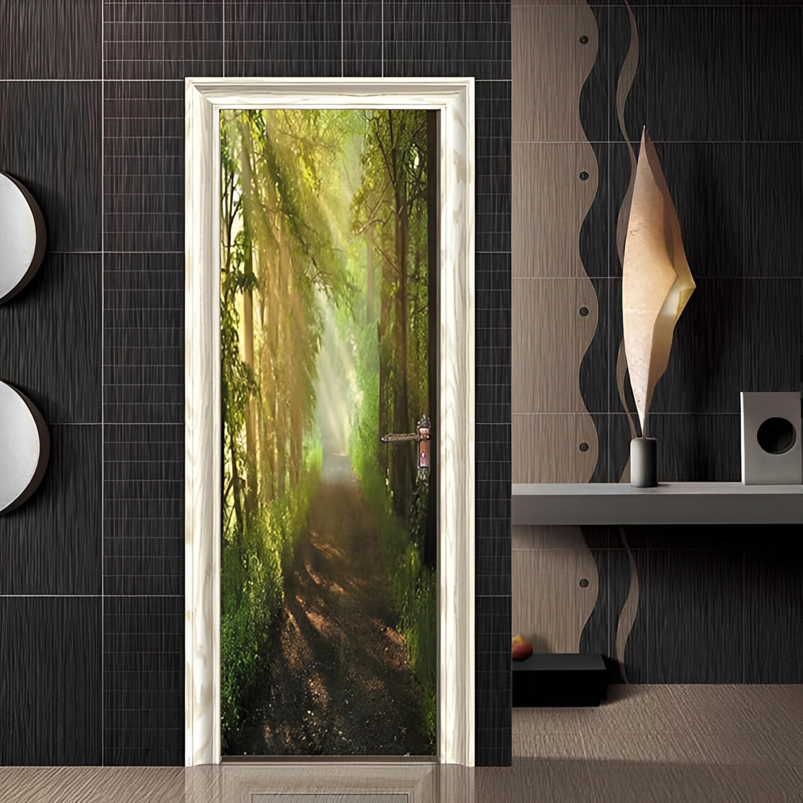 Door Wallpaper Murals 3D Forest Scene Door Wall Stcikers Self Adhesive Vinyl Removable Art Doors Decals for Home Decoration