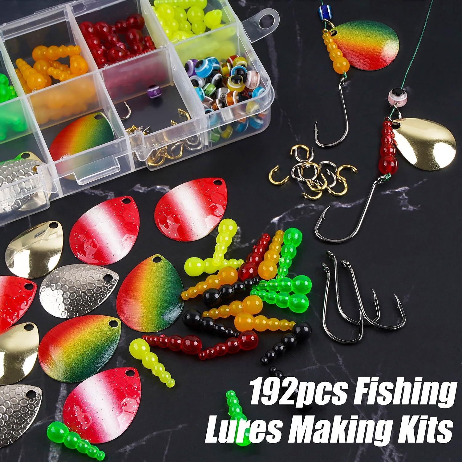 Walleye Spinner Rig Kits,Fishing Colorado Spinner Blades,Stacked Fishing Beads Bass Fishing Hooks Crawler Harness Trout Salmon Bass Bait Making Accessories