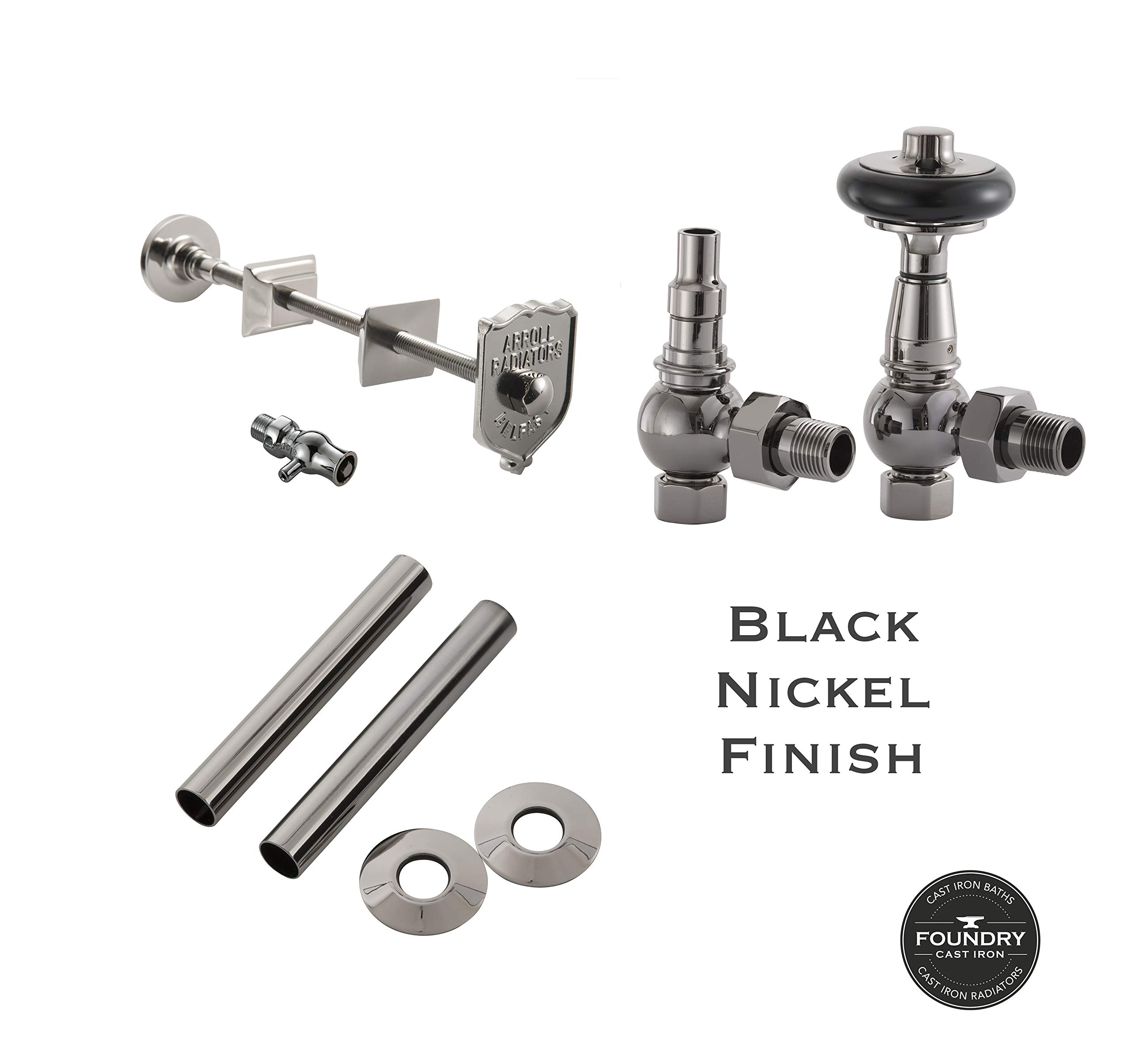 Foundry Cast Iron Black Nickel Arroll Luxury Thermostatic Radiator Valve Pack (Black Nickel)