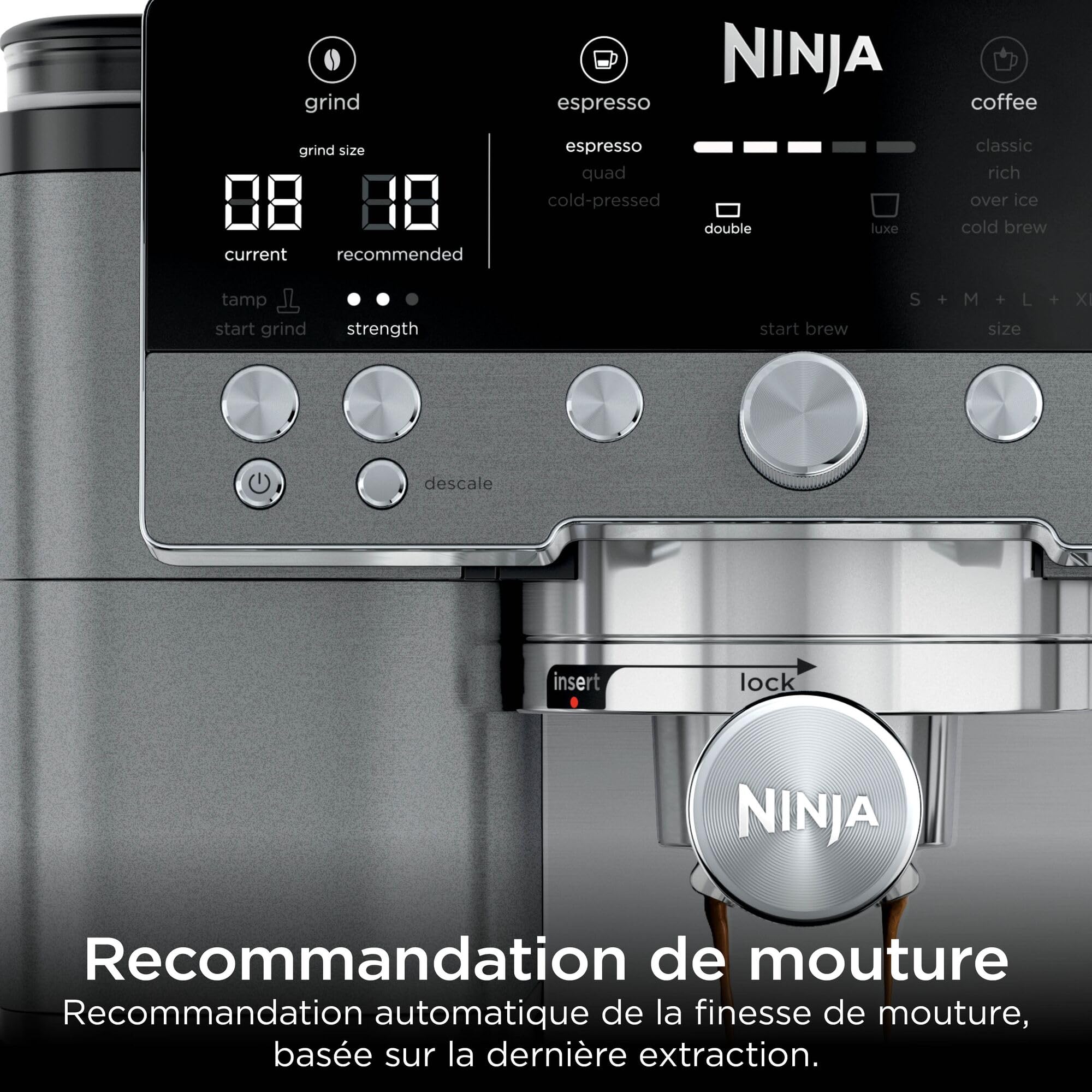 NINJA Luxe Premier, Machine a café a grain barista 3 en 1 ES601EUGM | semi-automatique, 3-en-1: espresso, extraction froide et café filtre, Broyeur et mousseur intégrés, Avec pichet et tasseur