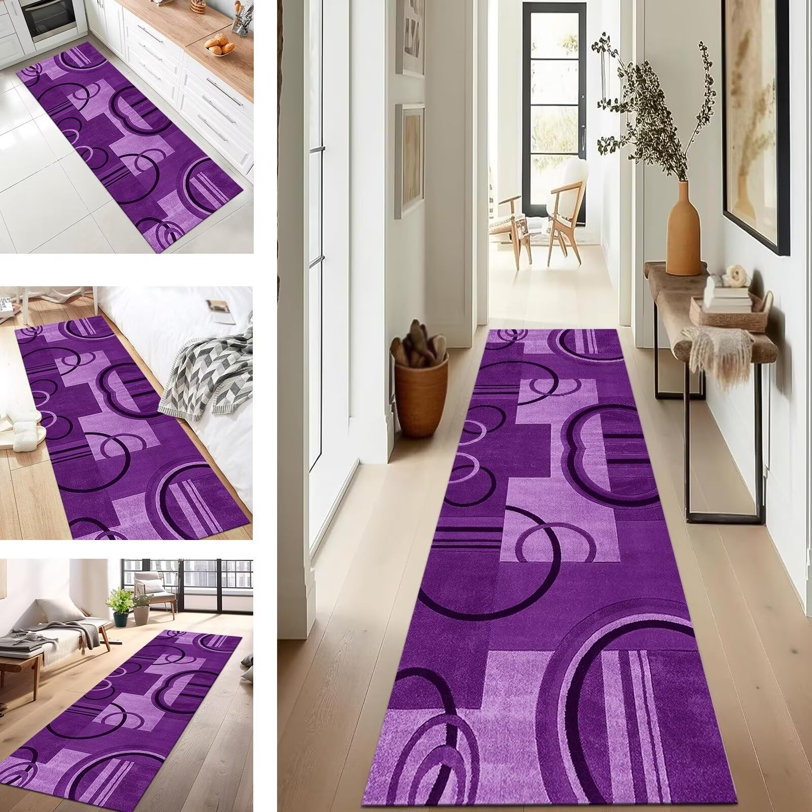 Tapis de couloir anti-fouling lavable violet 100 x 400 cm antidérapant