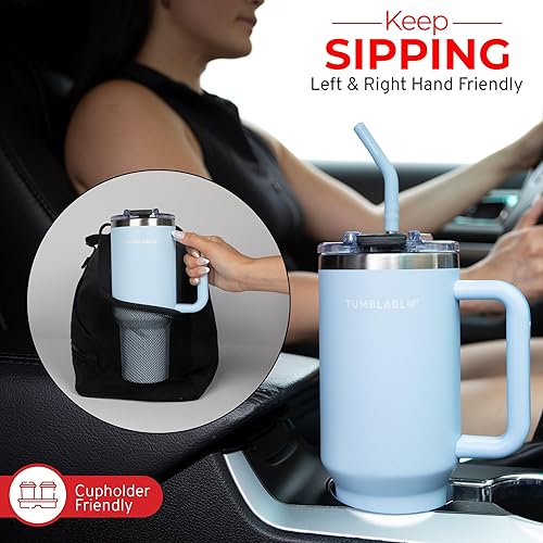 Miniatura 5 de Vaso de 40 onzas con asa y popote, tapa de vaso a prueba de fugas, vaso aislado reutilizable, botella de agua de acero inoxidable, taza de viaje,