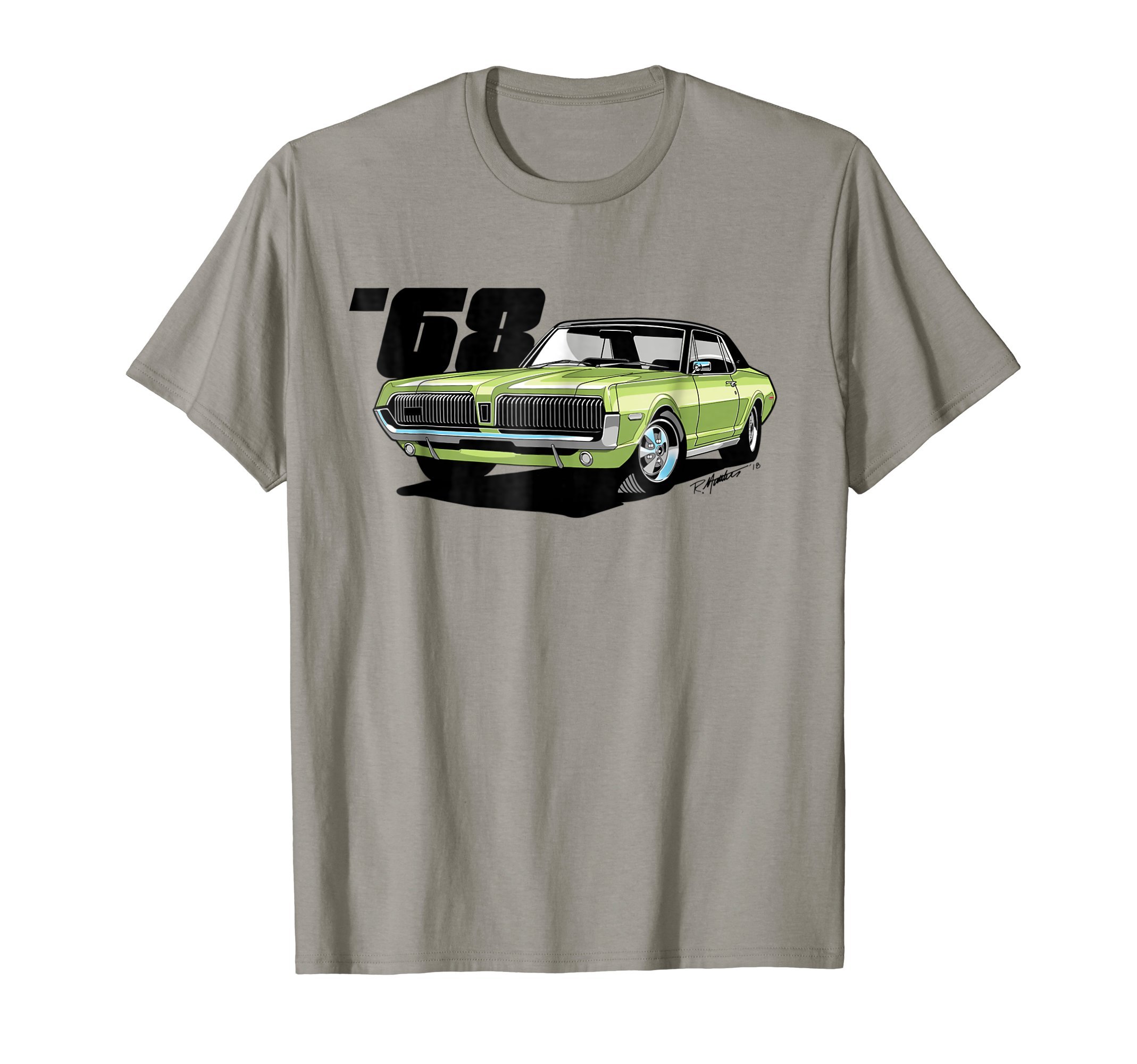 1968 Mercury Cougar Graphic T-Shirt - Women's Unisex Adults Lime Frost Green Classic Fit Short Sleeve T-Shirt - Small
