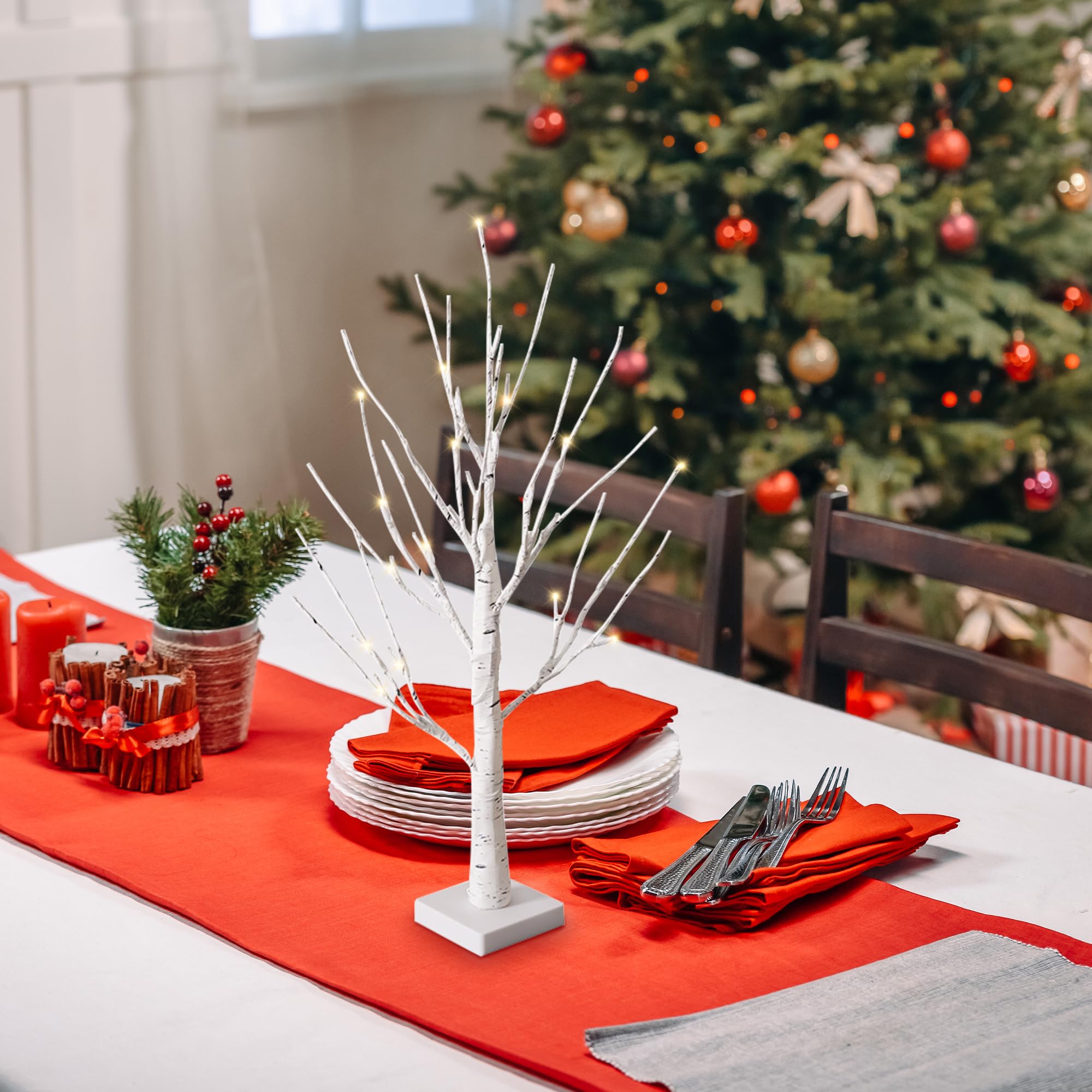 Lichterbaum 2er Set LED Warmweiß – Weihnachtsdeko & Lichterzweige in Birkenoptik, Batteriebetriebene Deko Baum für Innen, Tischdeko zu Weihnachten, Hochzeit, Geburtstag, Flur Deko, Wohnzimmer
