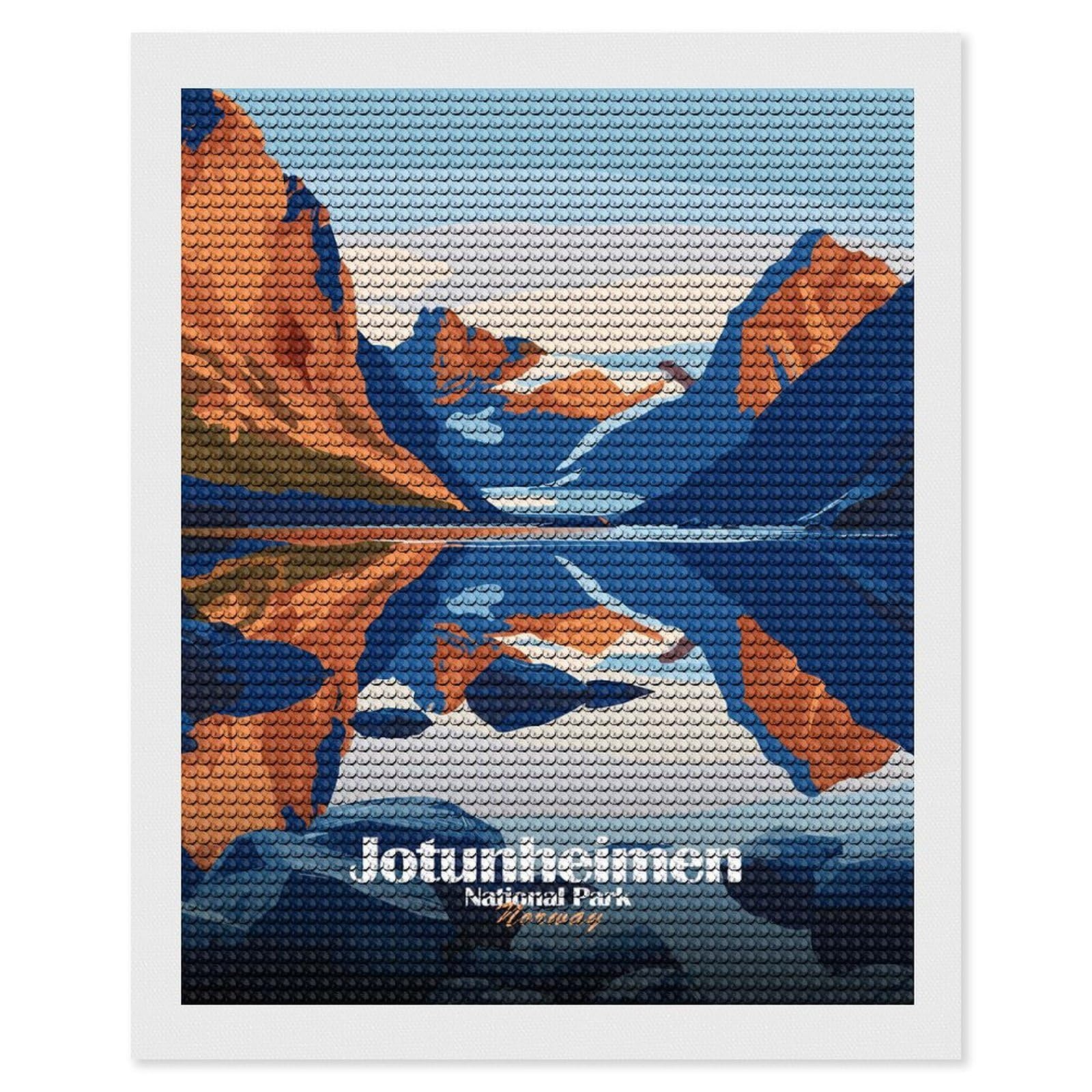 Junmoney Jotunheimen National Park Norway Diamond Painting Set 16"x20", Neat Printed Canvas, with Tool Kit, Bedroom Decor, Gift Idea, Complete Accessories