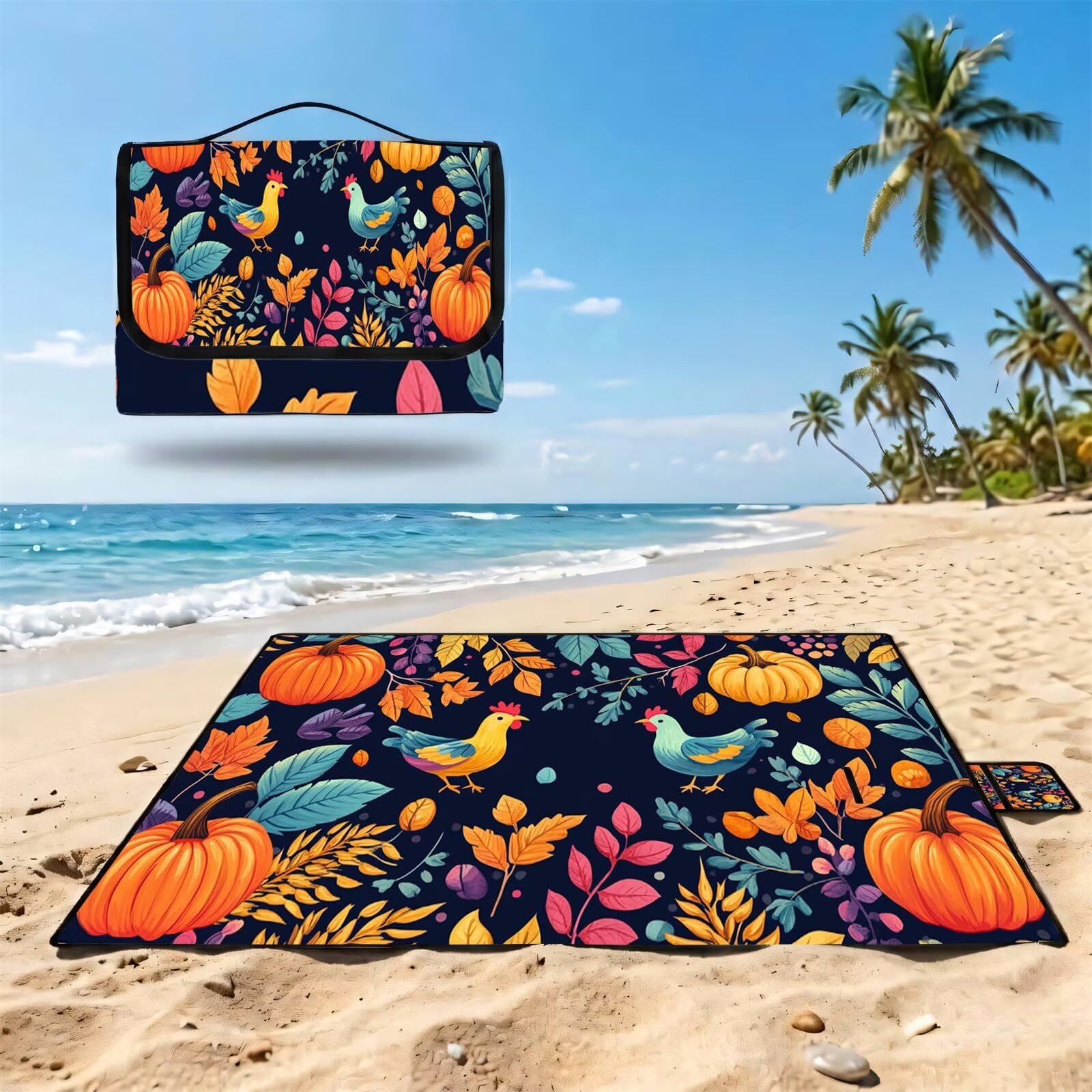 Coperta de Picnic Grande 200x200 cm, Campagna Manta Picnic Impermeable Anti-Sabbia Manta de Playa Pieghevole, Outdoor Picnic Blanket per Spiaggia, Camping, Giardino, Trekking - Zucca (2) FZ-153