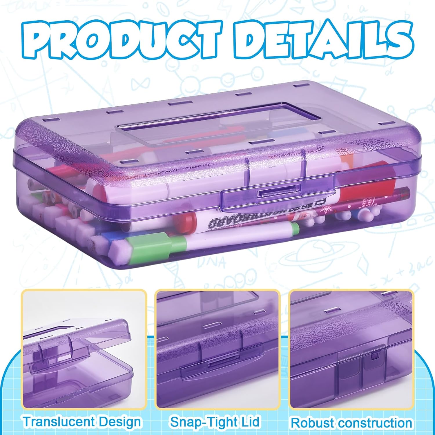 24 Pack Pencil Case for School Pencil Boxes Bulk Large Clear Plastic Crayon Box Marker Bead Pen Containers with Snap Lids Back to School Supplies Classroom Stationery Organizer for Art Craft(Colorful)