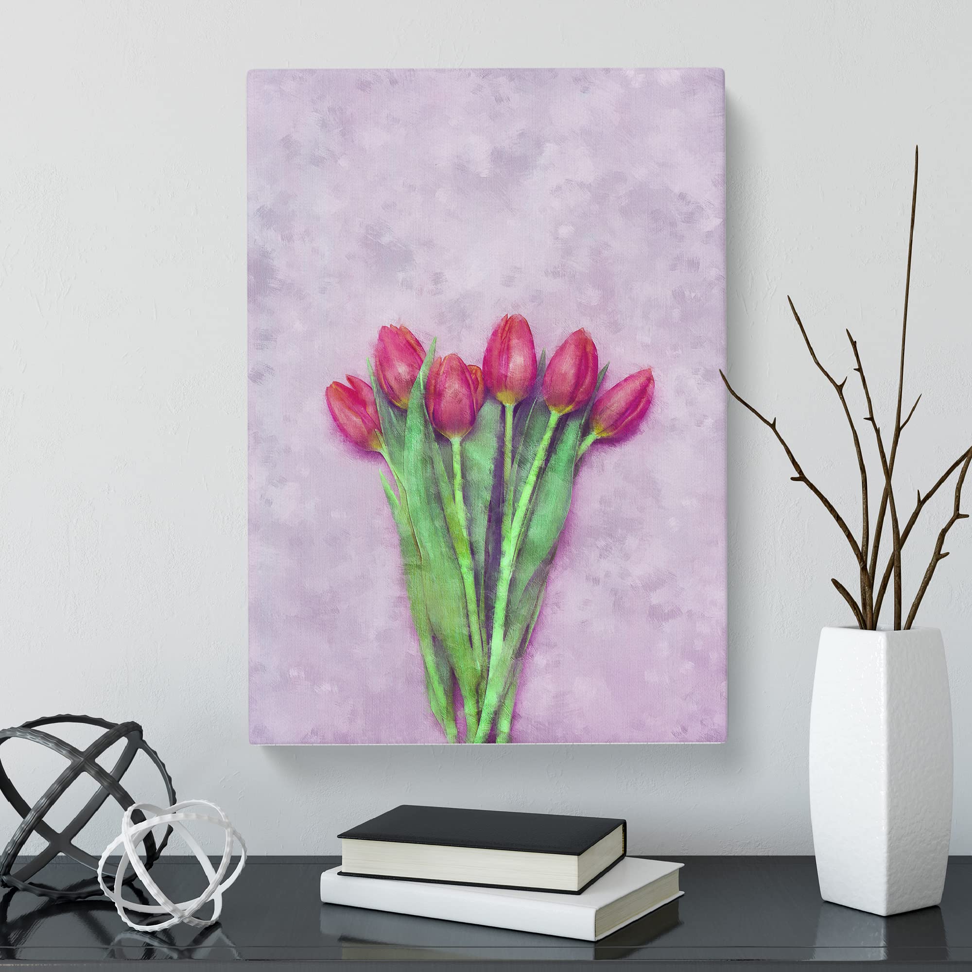 A Bunch Of Pink Tulips Canvas Print, Mixed, 25L x 50W cm - Image 2
