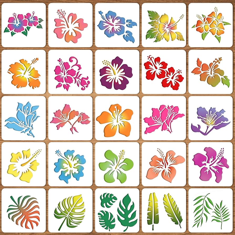 amazon-com-howaf-25pcs-hibiscus-stencils-hawaii-flower-drawing-templates-for-tropical-party-painting-wall-decor-palm-leaves-painting-stencil-tropical-floral-painting-stencils-for-summer-art-craft-wood-home-arts