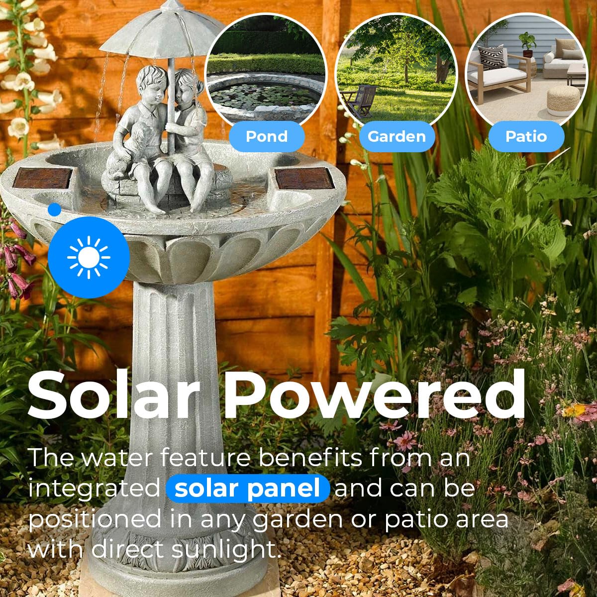 Festive Lights - Solar Regenschirm Wasserbrunnen - Outdoor Garten Ornamente Wasserspiel - Grau