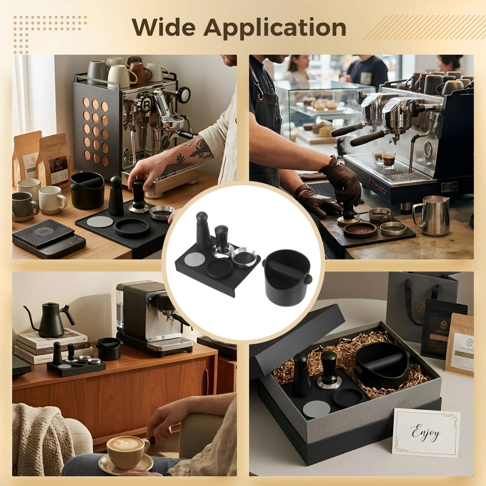 Zestaw akcesoriów do espresso, 58 mm, zestaw tamper do kawy z narzędziem dystrybucyjnym, lejekiem dozującym, ekranem krążkowym, pudełkiem i matą, narzędzia do przygotowywania kawy do ekspresu do kawy