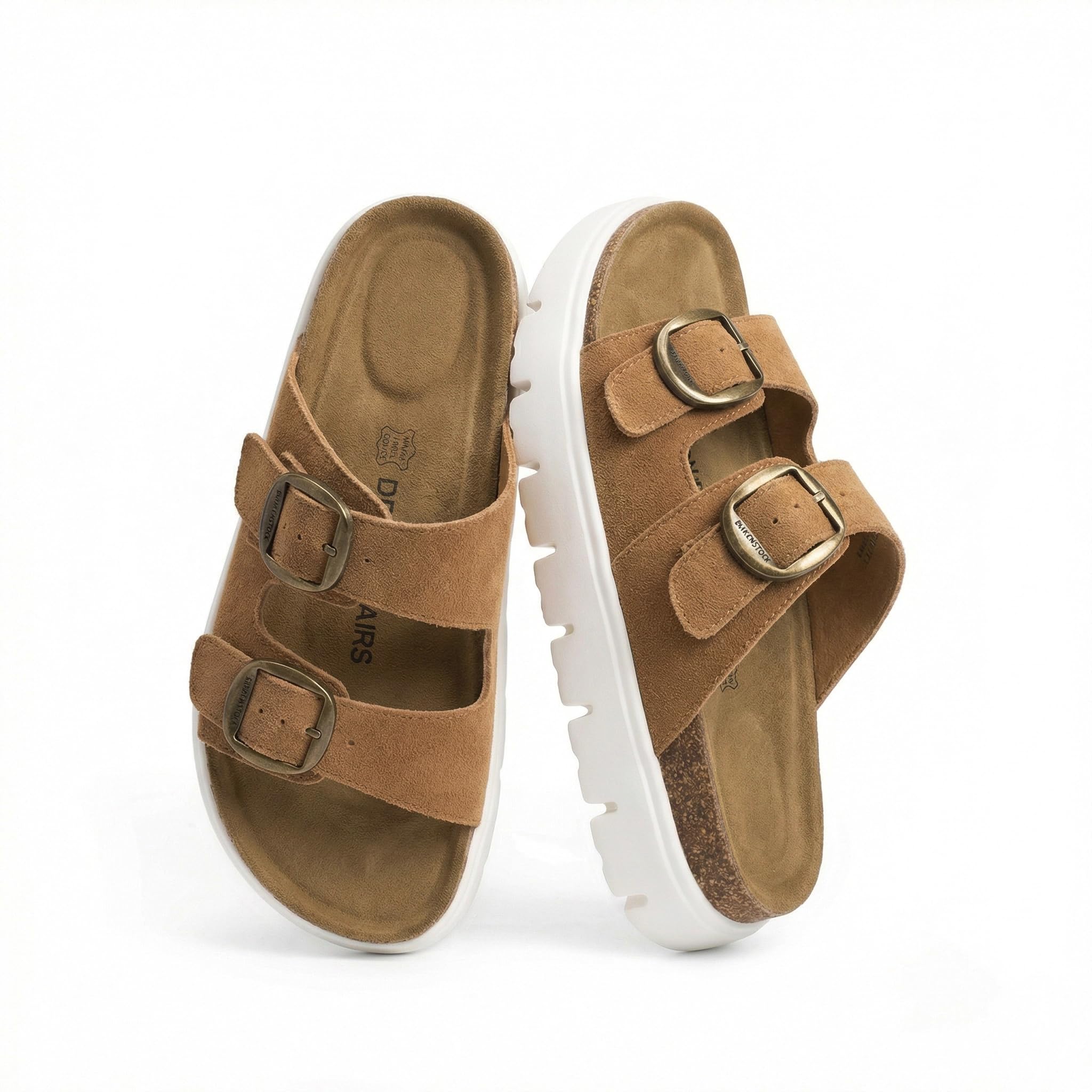 DREAM PAIRS Women's Platform Sandals Wedge Chunky Heel Slip-on Comfort Slides with Arch Support Cork Footbed Adjustable Buckle Summer Slide Sandals