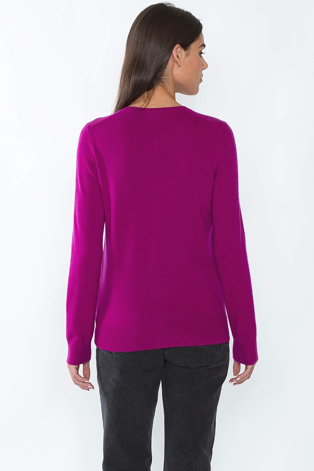 JENNIE LIU Women's 100% Cashmere Button Front Long Sleeve Crewneck Cardigan Sweater - Image 2