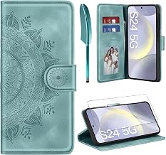 ivencase Leather Case for Samsung Galaxy S24 5G Case and Screen Protector, Premium Foldable Mobile Phone Case Flip Wallet, Card Slot, PU Leather, Stand, Protective Case Compatible with Samsung S24 5G, Green