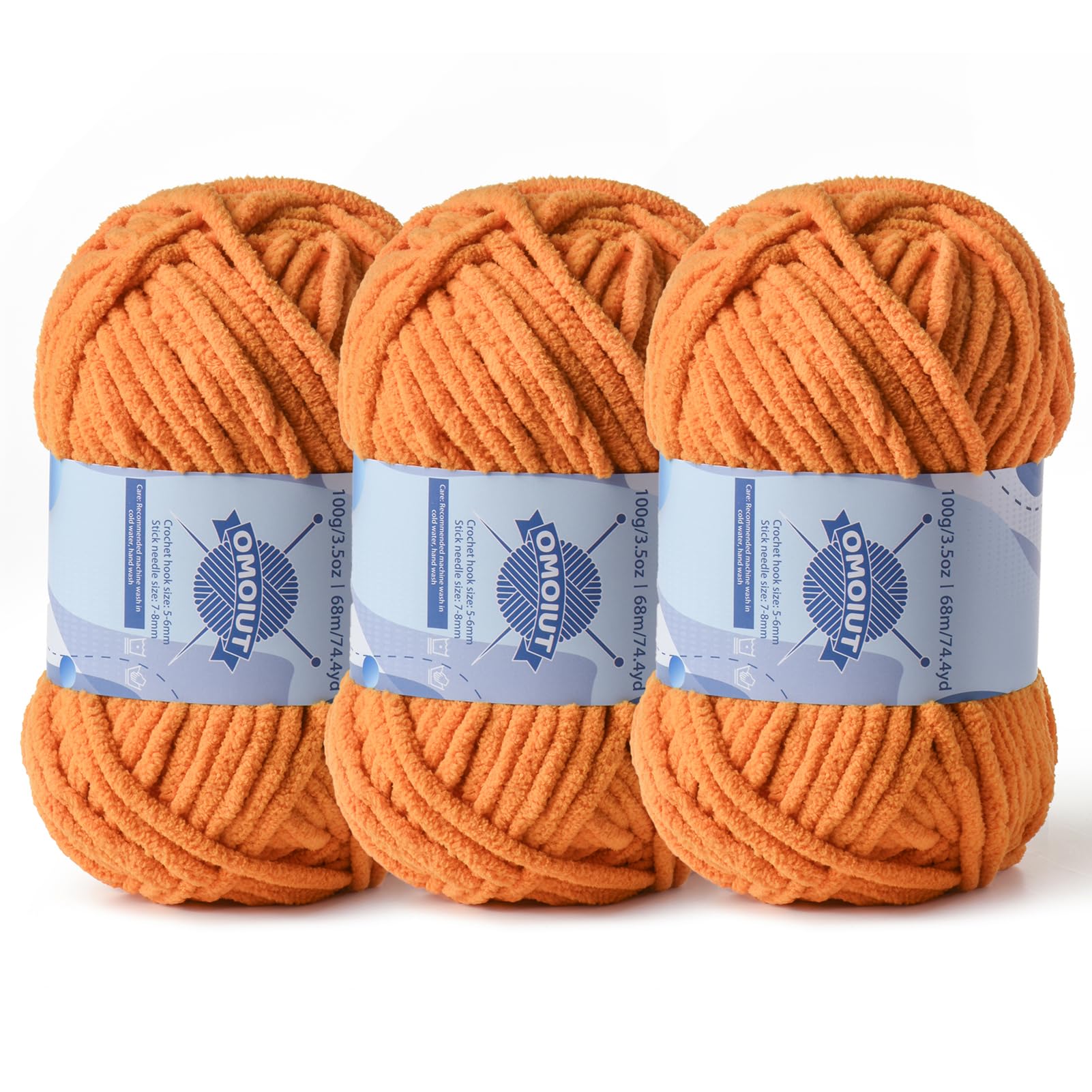 3 Pack Chunky Chenille Yarn for Crocheting, Baby Yarn for Crocheting Soft Blankets, Bulky Yarns for Crochet Amigurumi, 300g (223yds) Fluffy Velvet Yarns for Hand Knitting (3 Ginger Color)