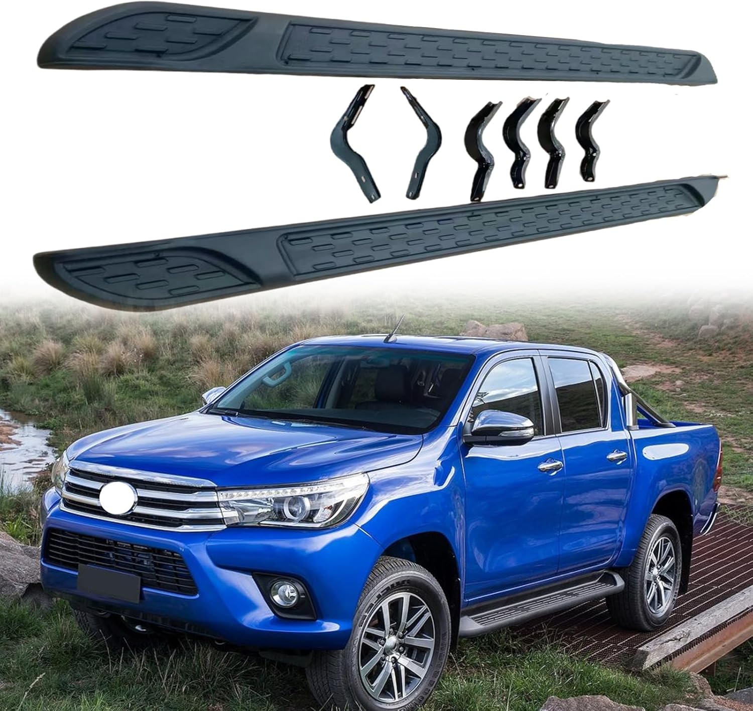 Running Board Side Step Pedal Nerf Bar Fits for Hilux Revo 2015-2022 2Pcs Fixed Side Bar with Brackets