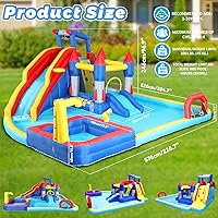 Vista 2 de Parque acuático inflable grande, 19 x 17 x 8 pies, casa de rebote de agua 10 en 1 con soplador, piscina de doble salpicadura, cañón de agua