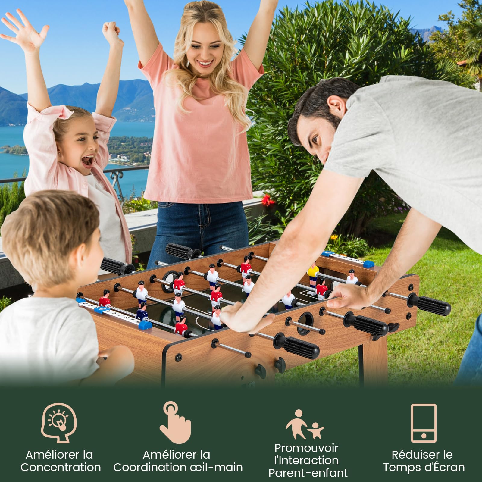 COSTWAY Baby-Foot Pliable en Bois avec Poignée Durable & 18 Joueurs, Table de Jeu sur Pieds avec 2 Ballons, Jouets pour Adulte et Enfant pour Fête, Bar ou Voyage, 69x36x71 cm…