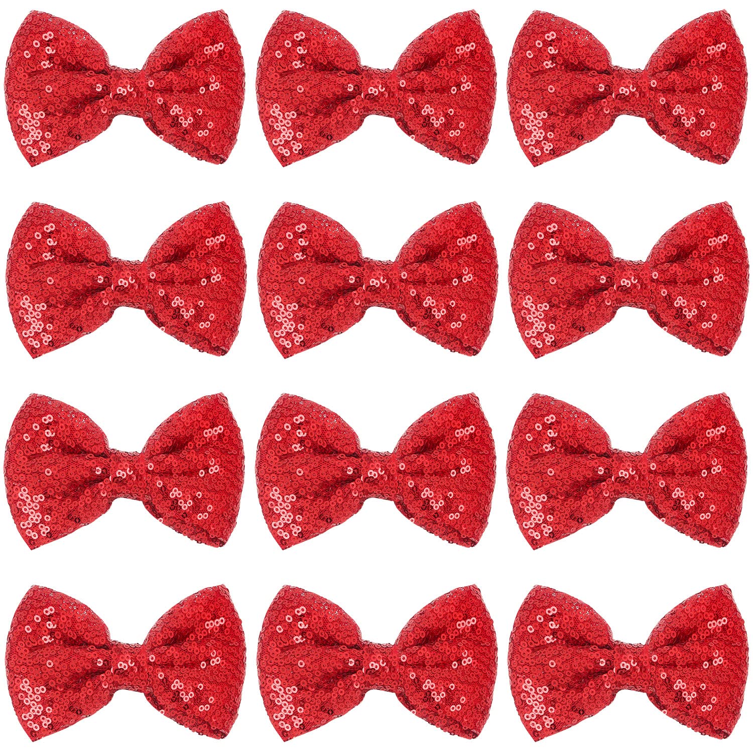 12 Pieces Red Sequin Bows for Girls 4.7" Large Cheer Hair Bow with Alligator Clips Hair Accessories for Kids Toddler Cheerleaders Teen Girls College