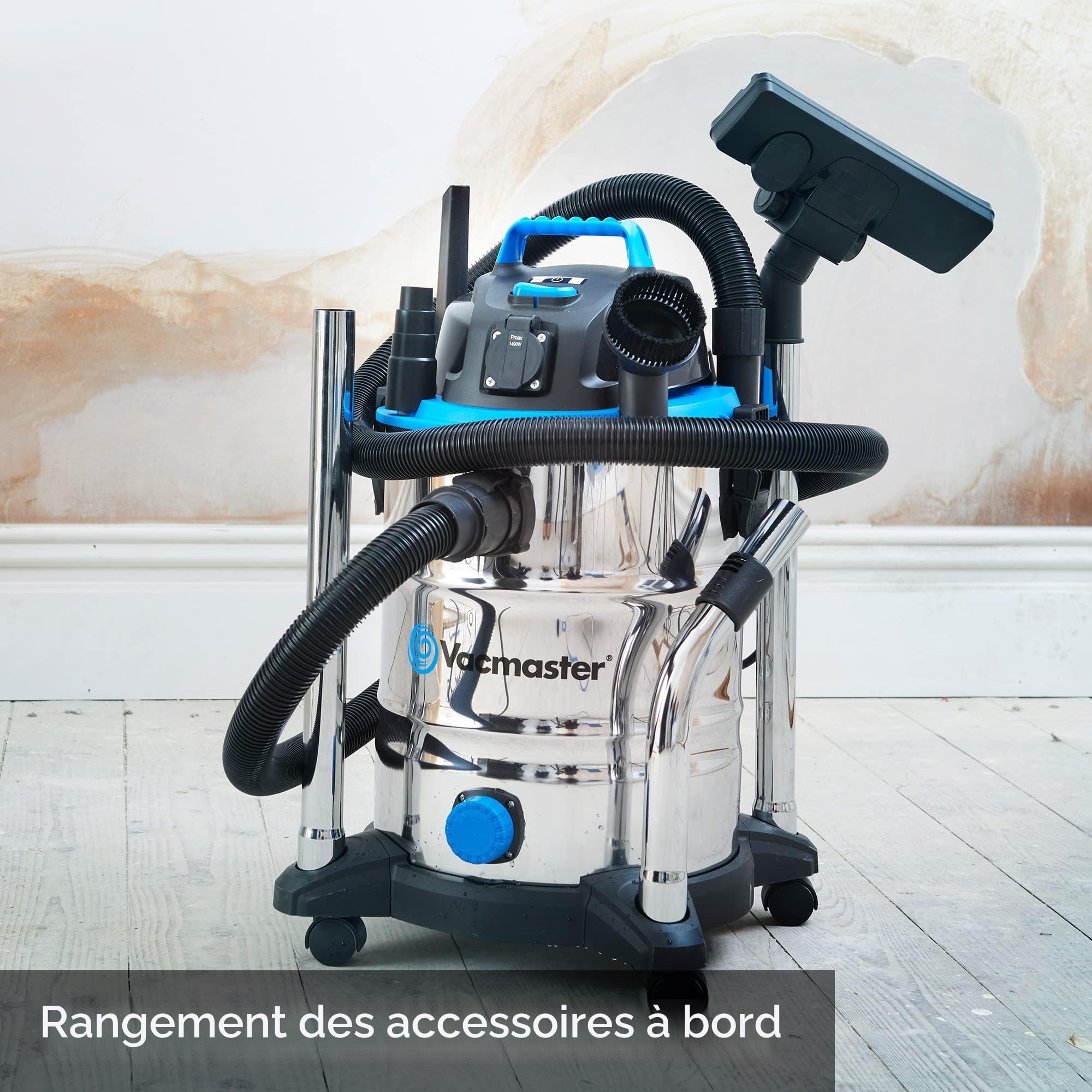 Vacmaster VQ1530SFDC Aspirateur Eau et Poussière, Fonction Soufflerie Aspirateur, Acier Inoxydable Industriel Aspirateur avec & sans Sac 1500W 30L
