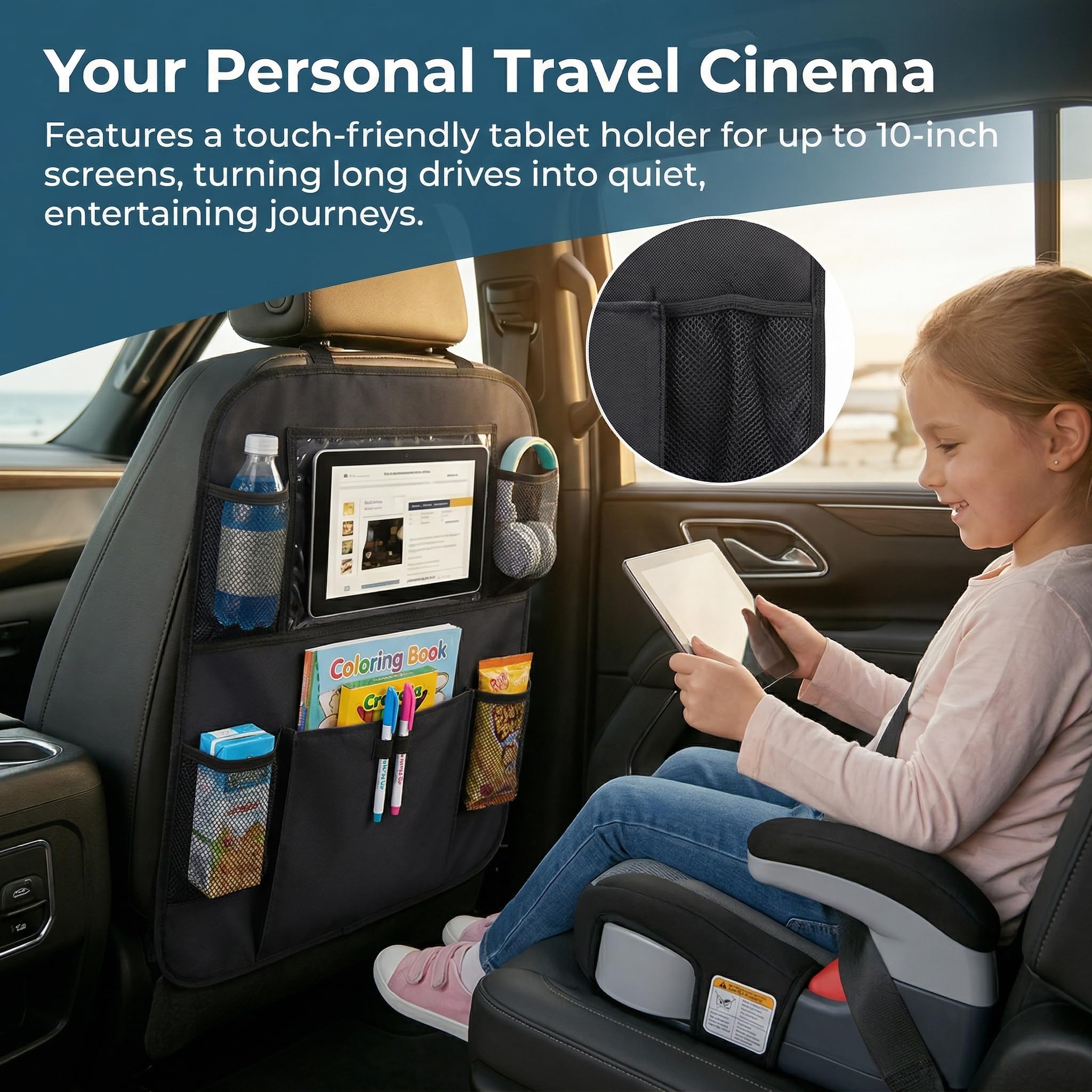 2 piezas Organizador Asiento Coche, Protectores de Asiento para Coche, Universal Multi-Bolsillo Protector Trasero del Ssiento de Coche para Niños, con Almacenamiento para Tabletas