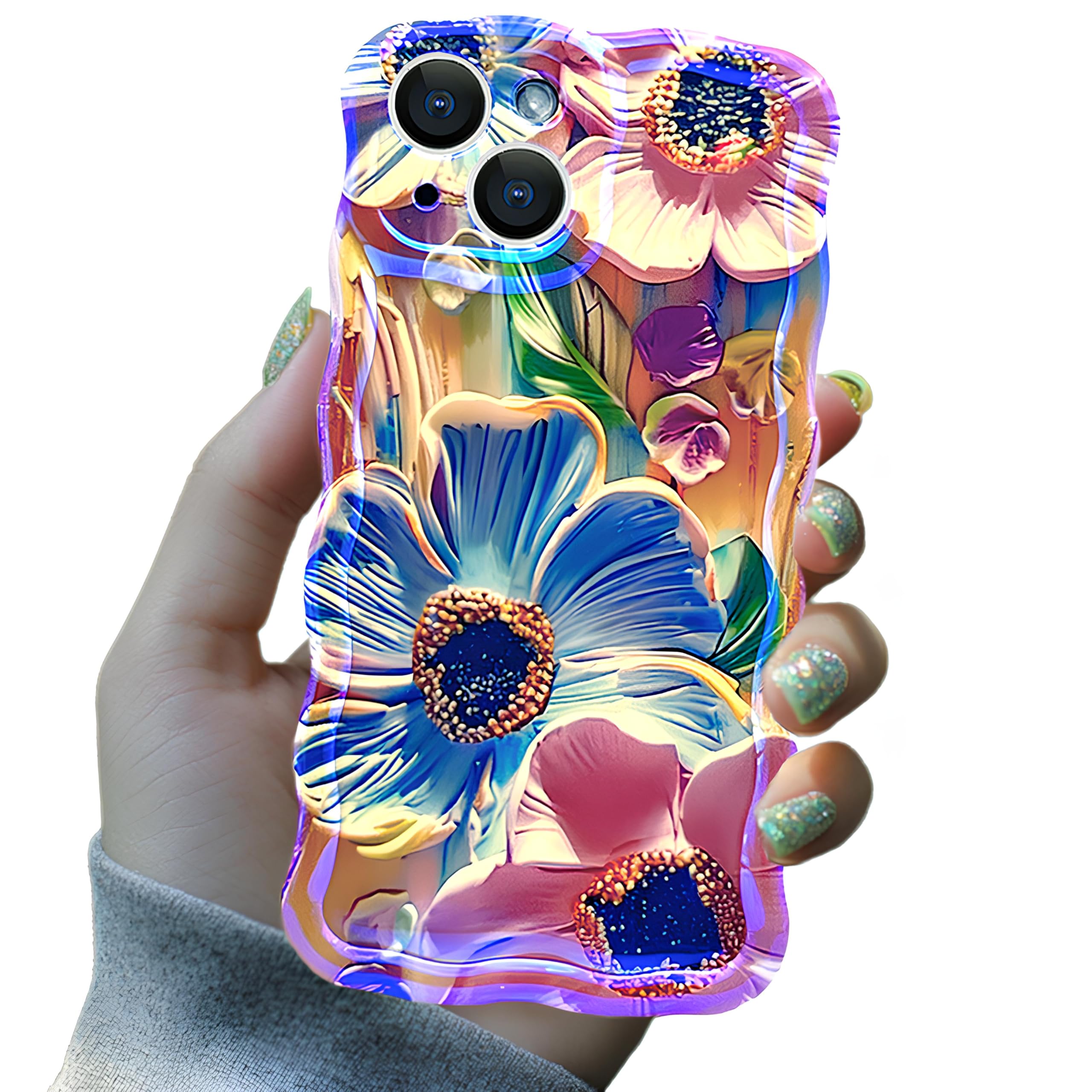 InnovateElectro Case for iPhone 14, Floral Phone Case, Colorful Retro Oil Painting iPhone Case Cute, Fashion TPU Laser Bea...