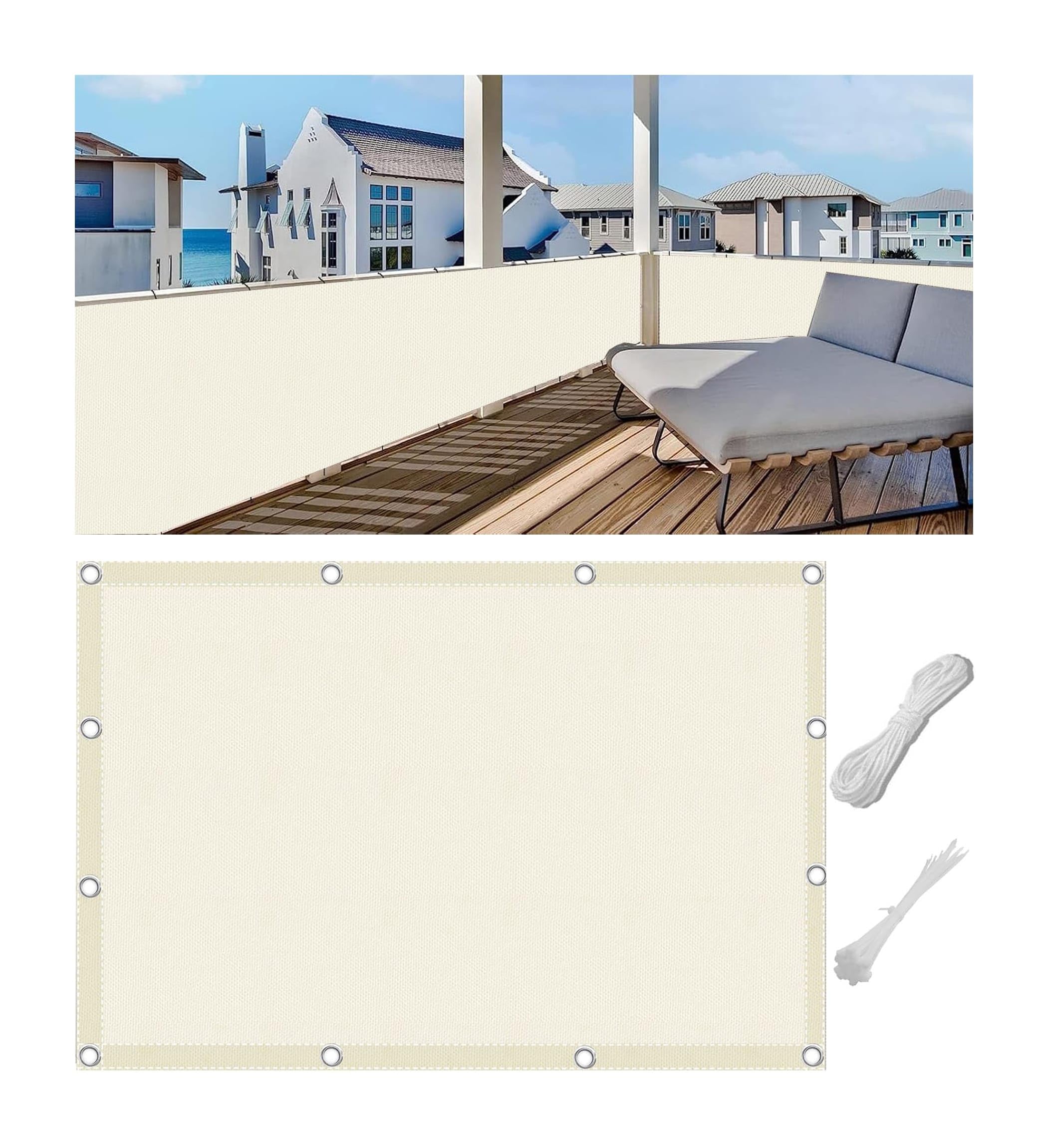Brise-Vue pour Balcon Tissu Oxford Écran de Jardin Imperméable et Résistant au Vent Couverture de Confidentialité Paravent Extérieur Auvent Terrasse Piscine Crème 55x800cm