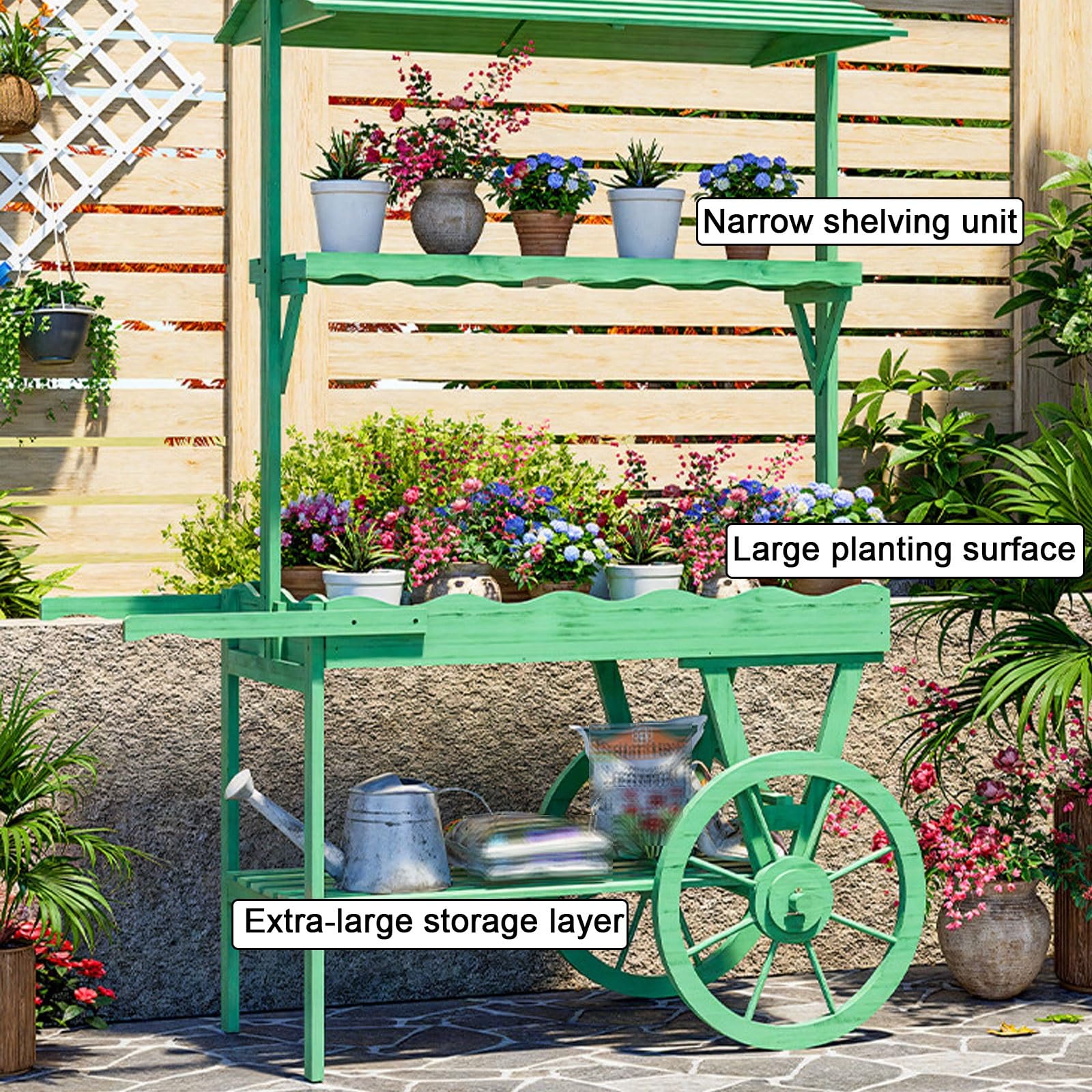 Questo Carrello portafiori con Ruote, Carrello per Dolci da Matrimonio in Legno, Stabile e portante, Carrello da Mercato di Campagna per Negozi di Fiori, Cortili, Giardini, Centri Commercial