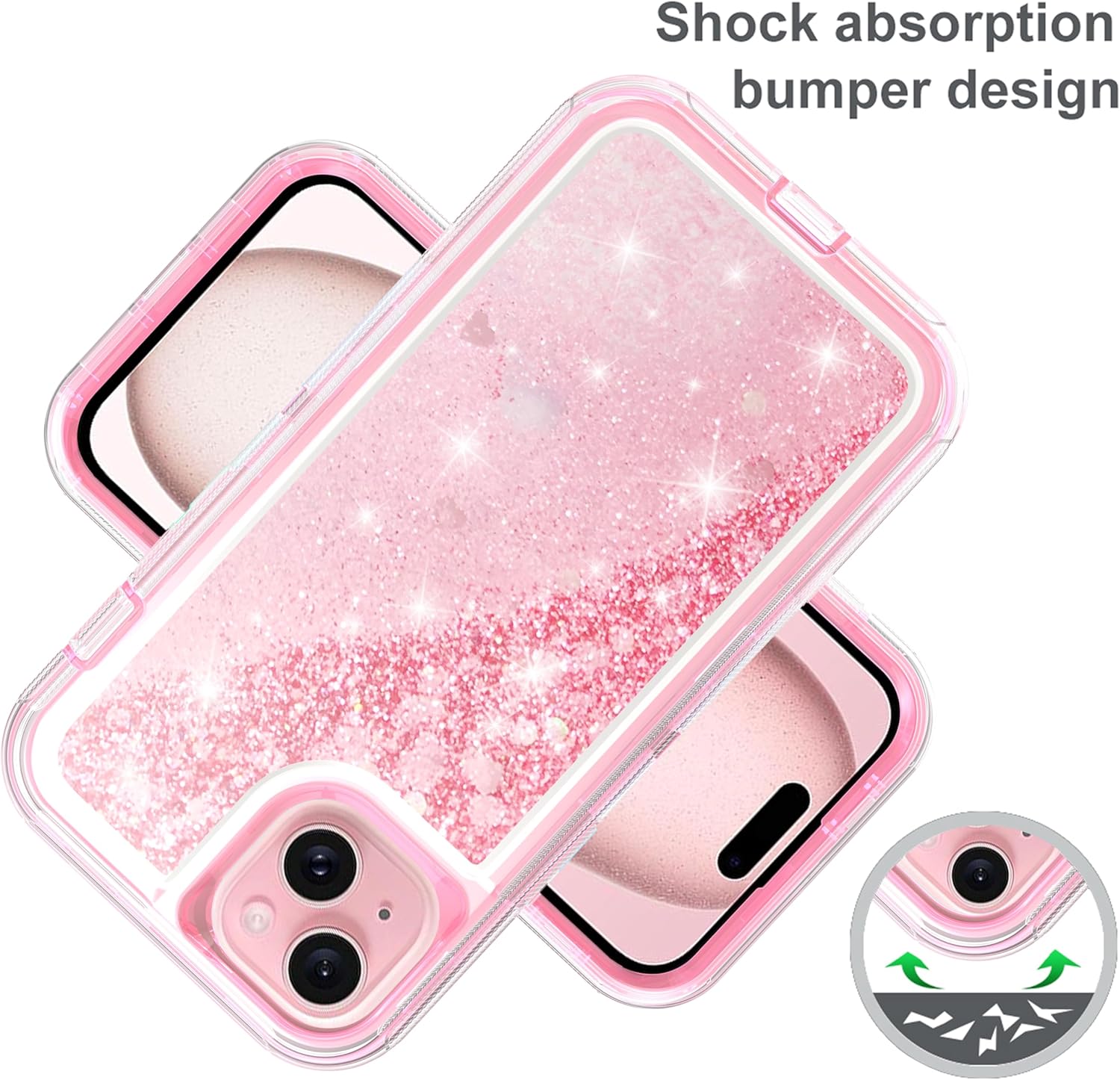 Asuwish Phone Case for iPhone 15 Plus 6.7 inch with Screen Protector Bling Liquid Glitter Clear Hybrid Military Grade Protective Cell Cover i-Phone 15+ iPhone15Plus 5G i i15 + iPhone15 15Plus Pink - Image 4