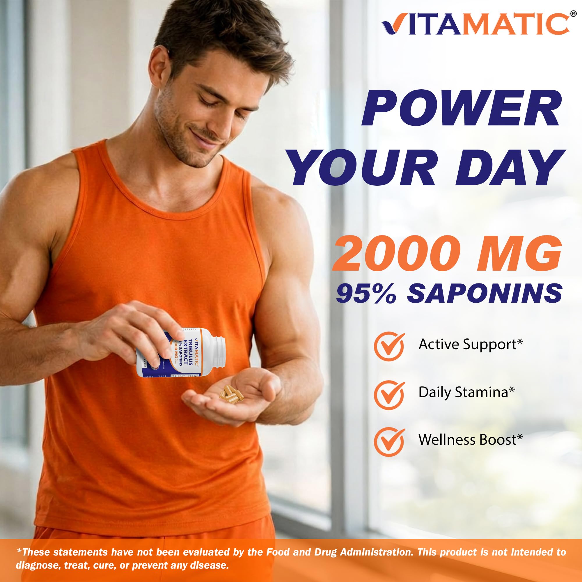 Vitamatic Tribulus Terrestris for Men - 2000 mg per Serving - 95% Saponins - 180 Vegetable Capsules - Made in the USA - Gluten Free & Non-GMO — Amazon image 7