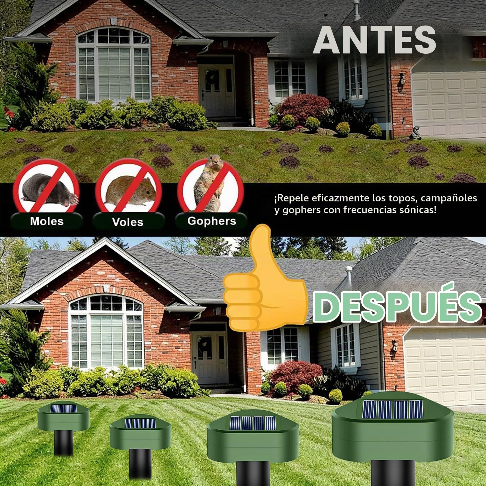 Solar Ultrasónico Ahuyentador de Topos 8 Piezas, Impermeable Repelente para Ratas Ultrasónico Solar Se Utiliza para Repeler Topos, Topillos, Serpientes y Lagartos Protege el Césped y Los Jardines