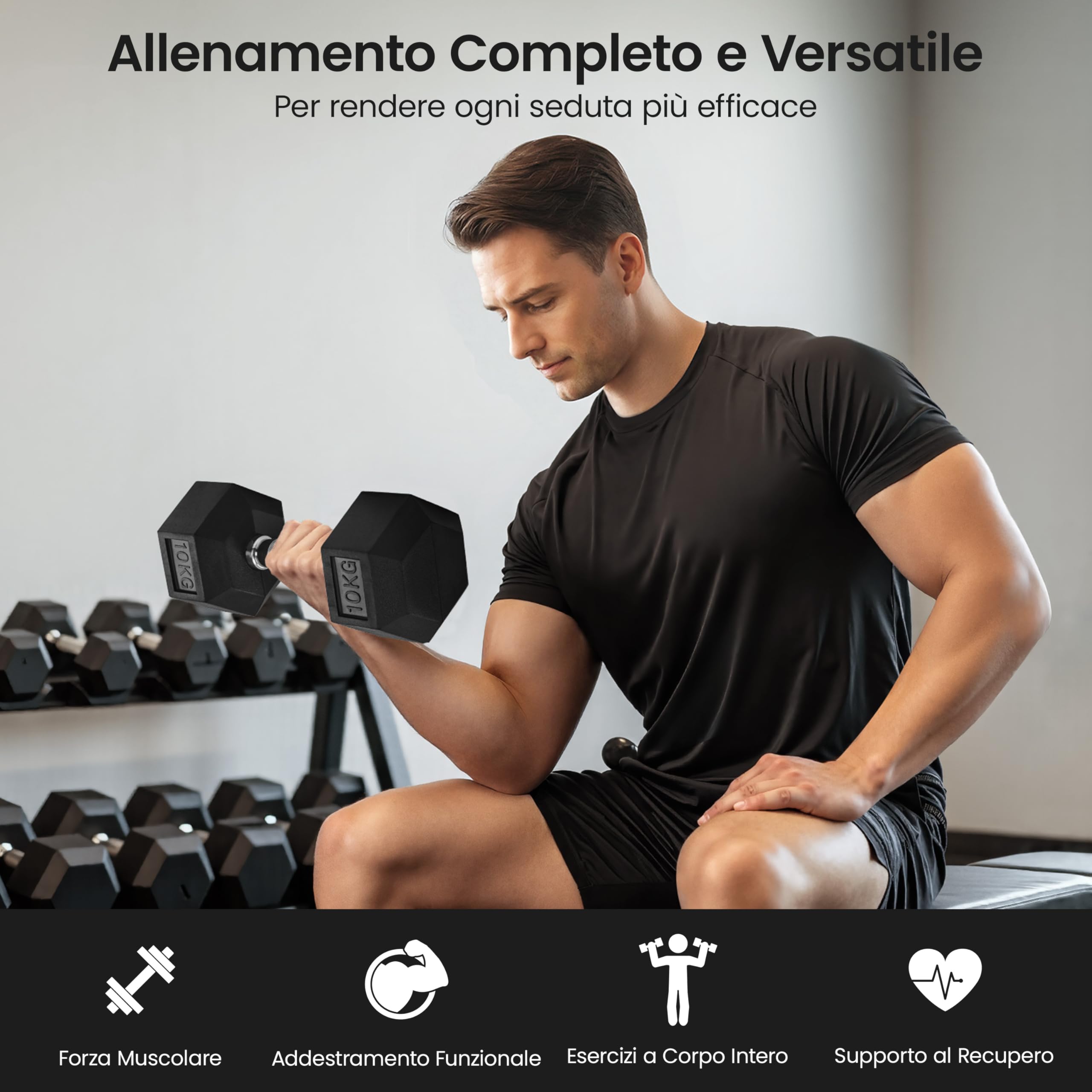 Yaheetech Set di 2 Manubri Esagonali da 5/10 kg, Pesi Palestra in Ghisa Gommata Resistente con Impugnatura Ergonomica Antiscivolo, per Allenamento Completo di Palestra in Casa, Nero