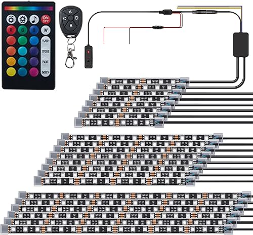 GOGOONE Kit de tiras de luz LED para motocicleta, 22 unidades, freno de señal de giro, sincronización de música, multicolor, RGB neón, iluminación
